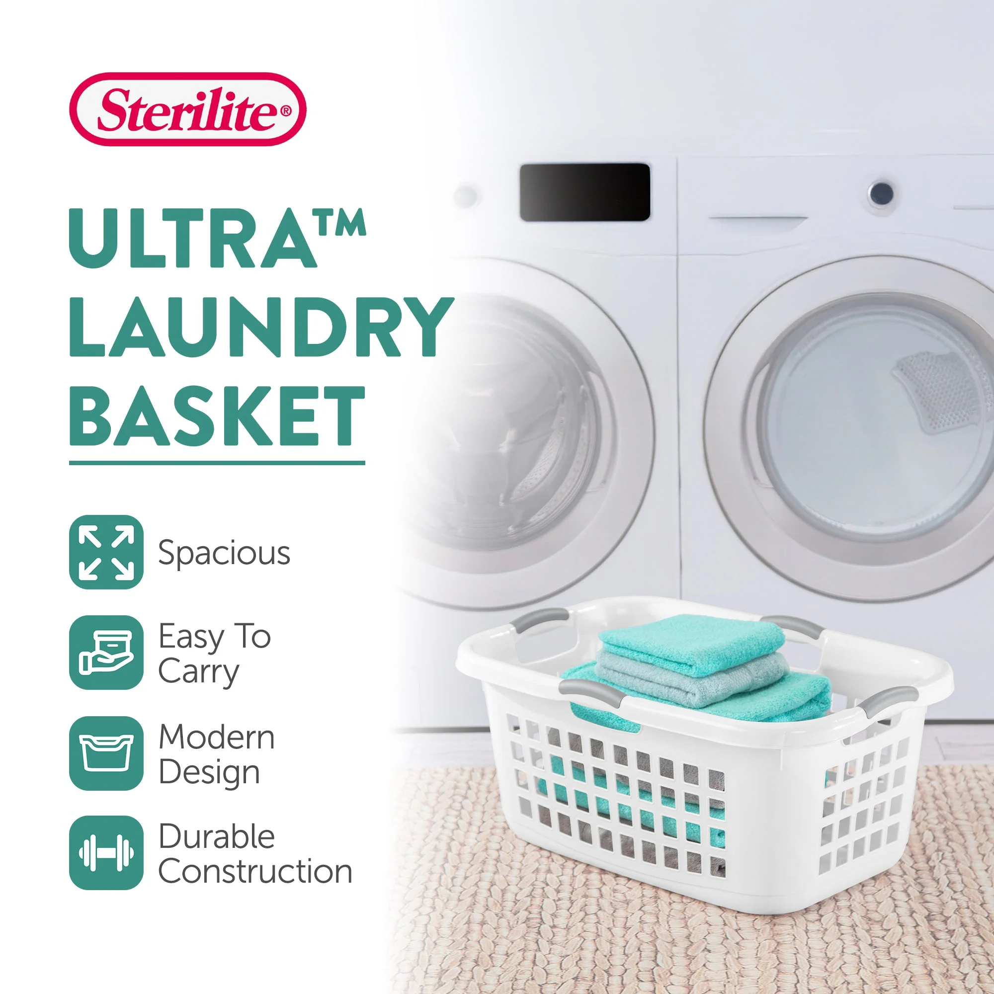 Sterilite Ultra 2 Bushel Plastic Clothes Hamper Laundry Basket, 6 Pack, White - Image 3