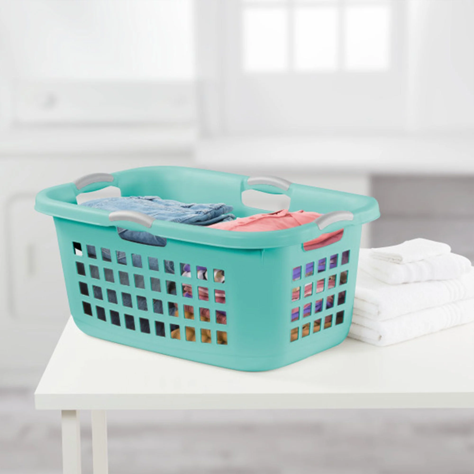Sterilite Ultra 2 Bushel Plastic Stackable Clothes Laundry Basket, Aqua (6 Pack) - Image 3