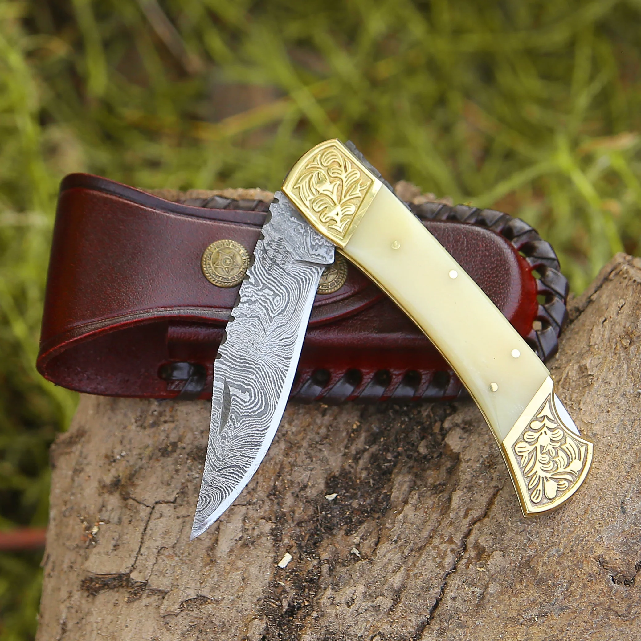 Stormedge Damascus EDC Pocket Knife – Bone Handle - Image 4