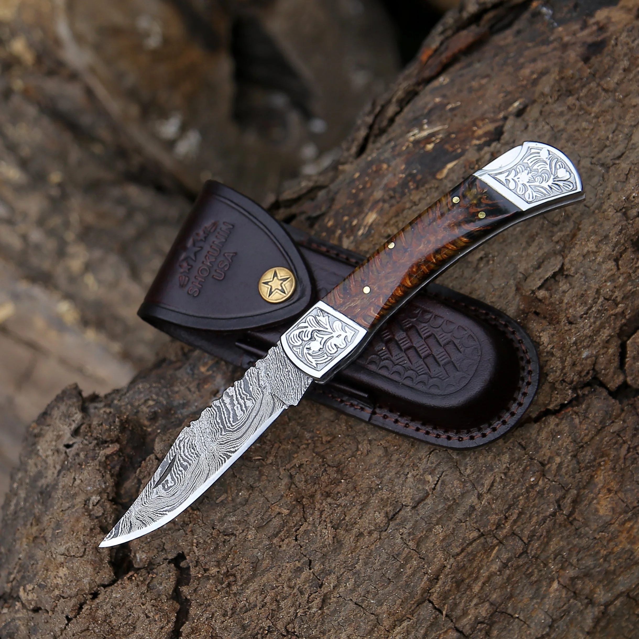 Striker Custom Pocket Knife with Pine Cone Handle - Image 6