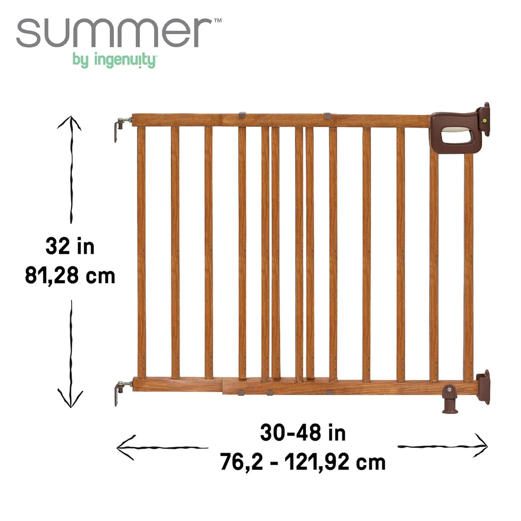 Summer Infant 32" Deluxe Stairway Secure Safety Pet and Baby Gate, Oak Wood - Image 2