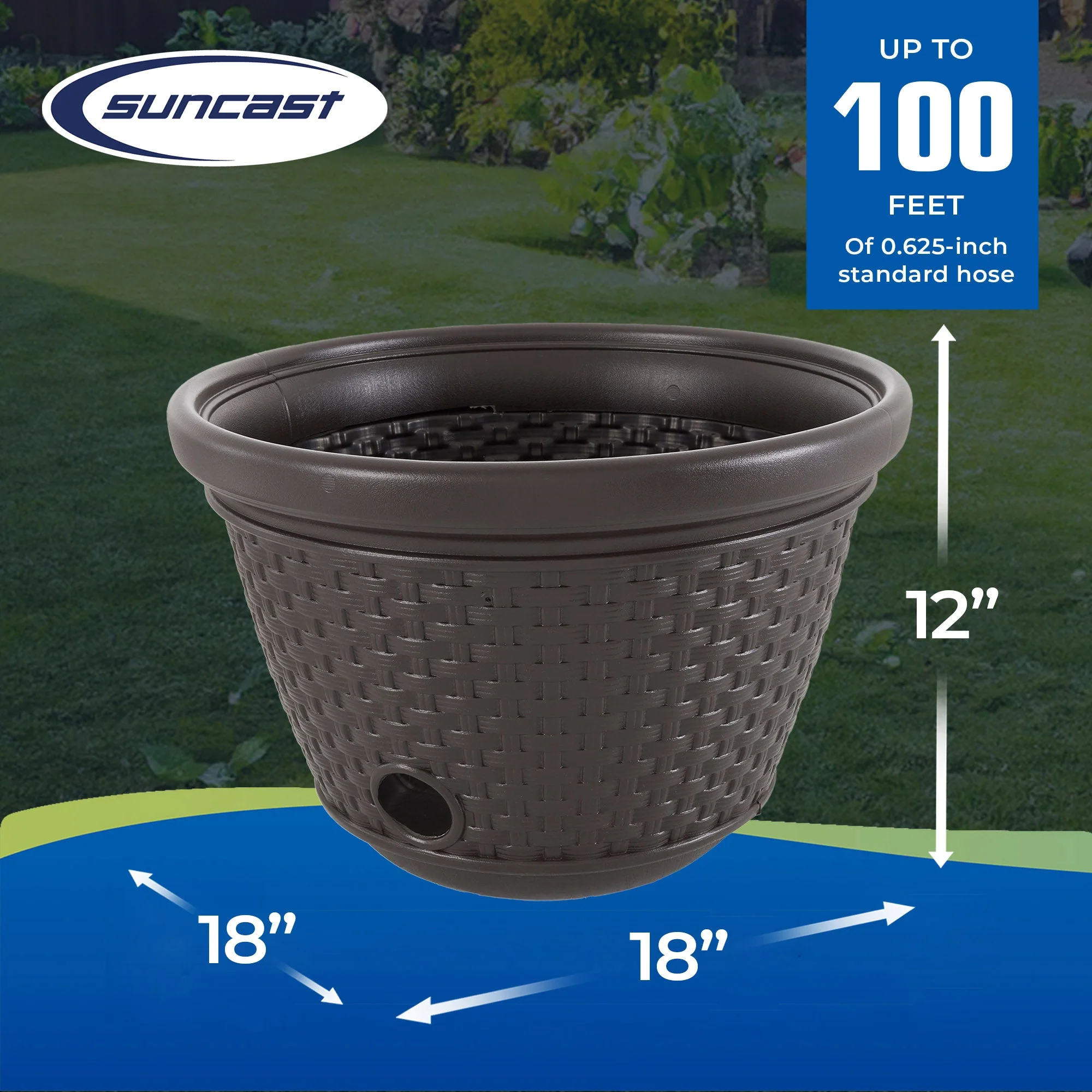 Suncast 100 Foot Resin Wicker Garden Water Hose Storage Holder Pot (2 Pack) - Image 3