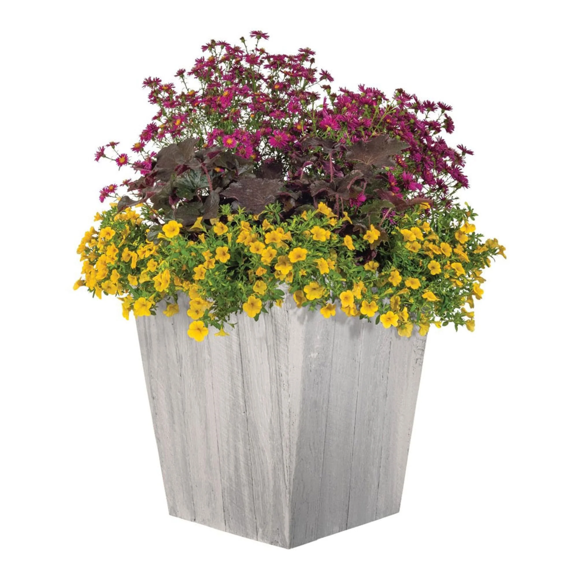 Suncast 16 Inch Farmington Decorative Rustic Wood Finish Garden Planter, White - Image 7