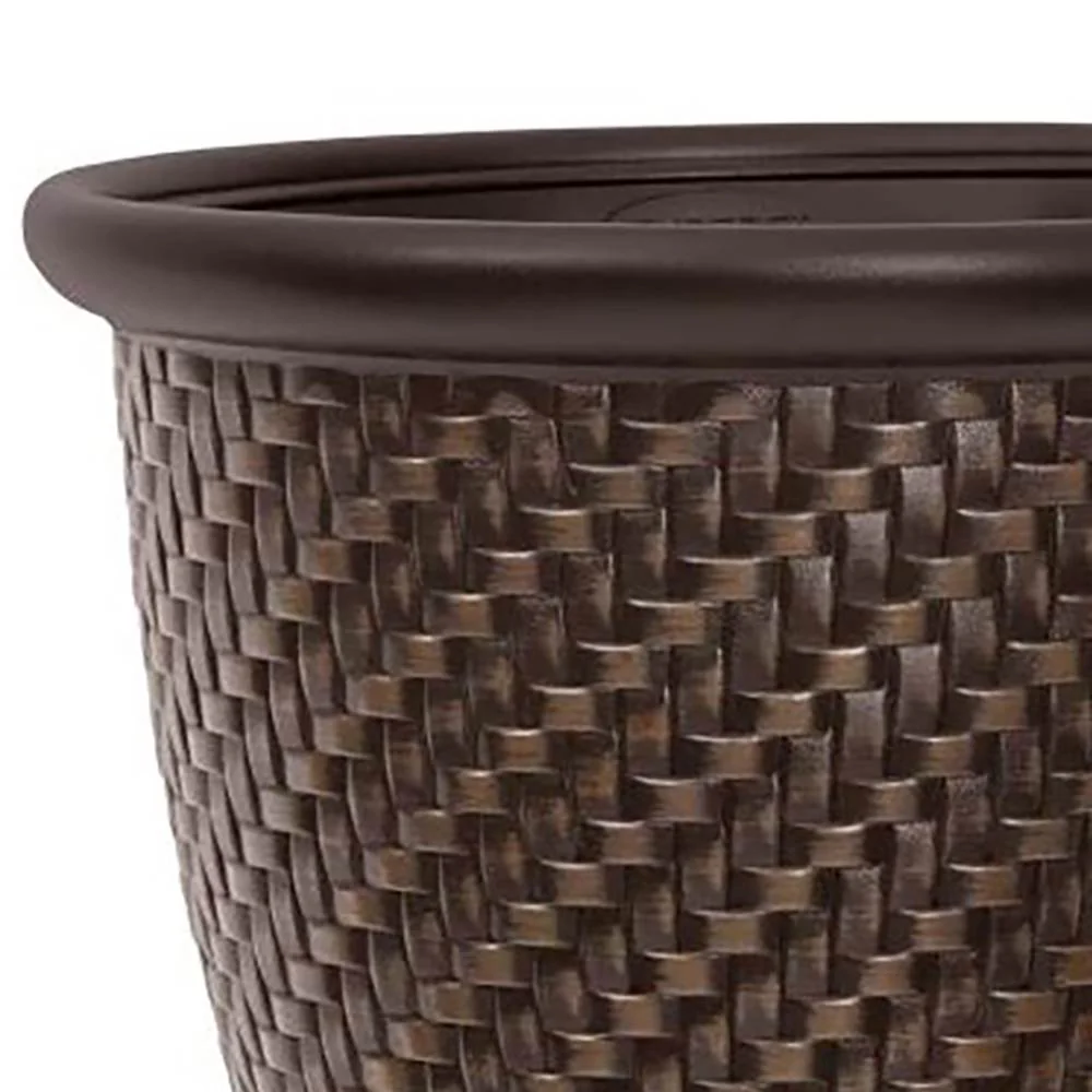Suncast 1807J4 18 x 16.5 Inch Wicker Resin Flower Pot Garden Planter, Dark Brown - Image 2
