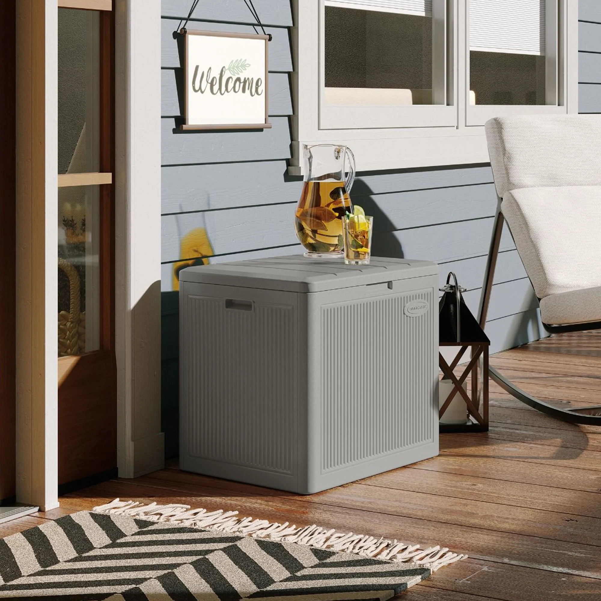 Suncast 22 Gallon Indoor Outdoor Small Patio Deck Storage Box, Stoney (4 Pack) - Image 6
