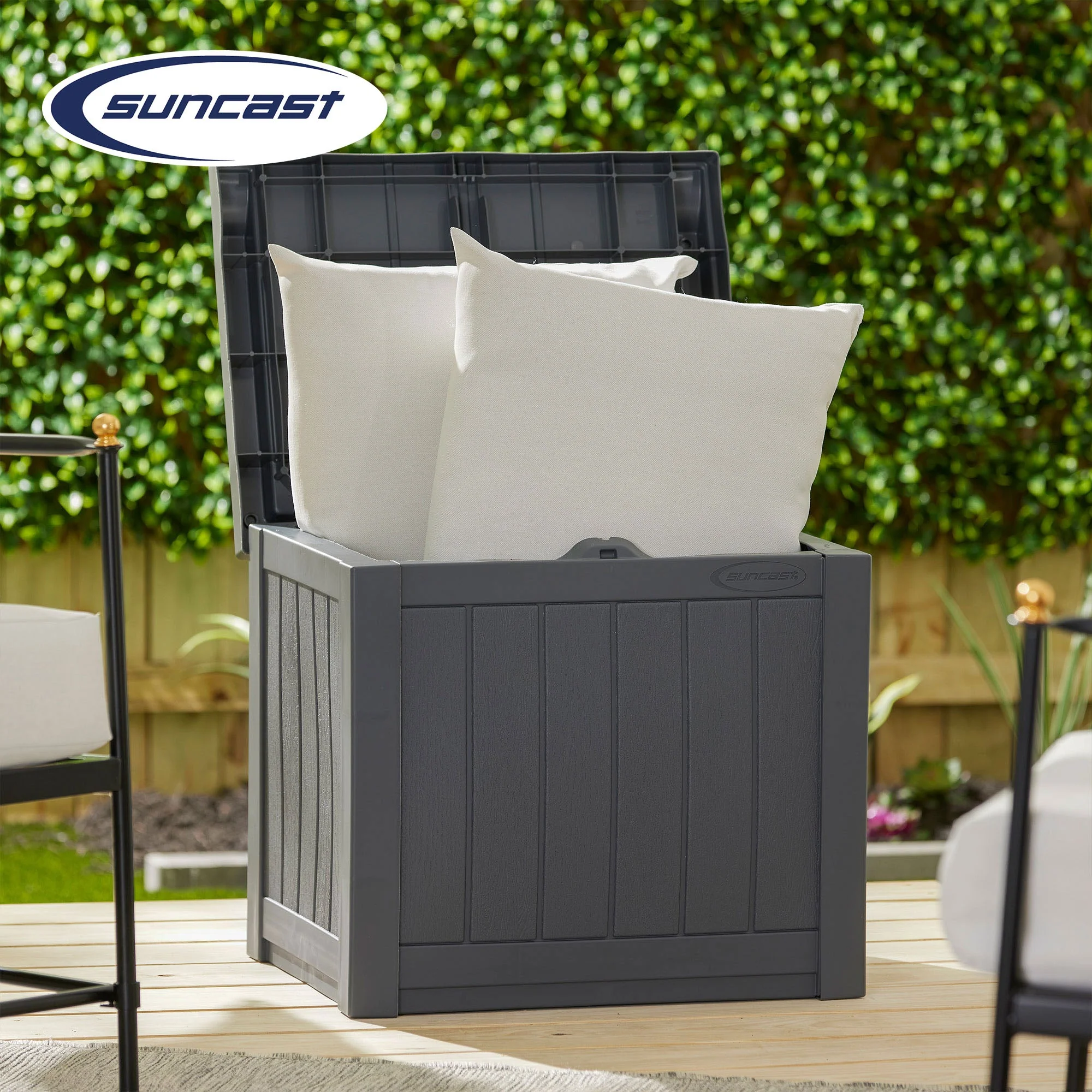 Suncast 22 Gallon Outdoor Small Deck Box & 30 Gallon Trash Waste Bin, Cyberspace - Image 5