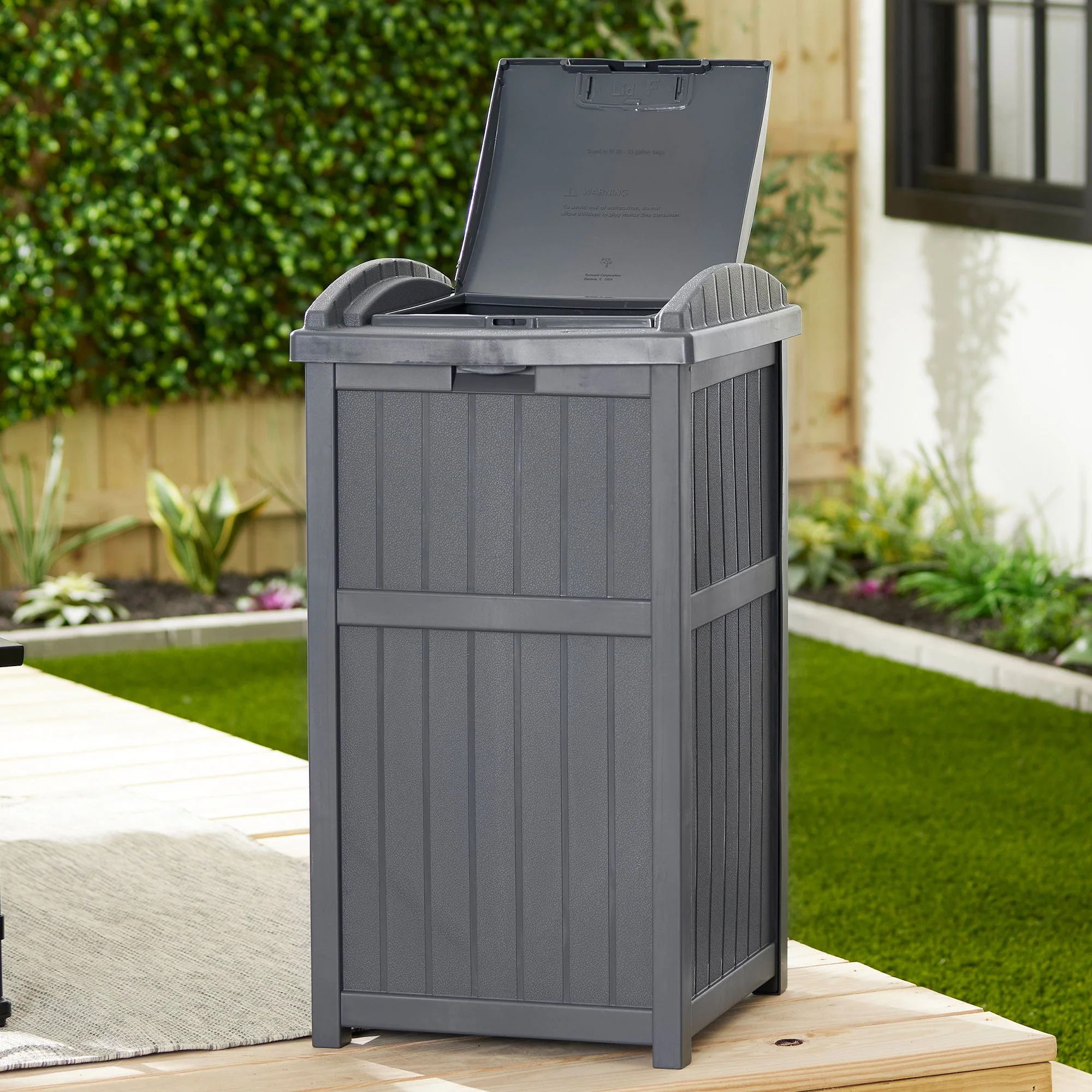 Suncast 30 Gallon Hideaway Trash Waste Bins for Outdoor, Cyberspace (4 Pack) - Image 11