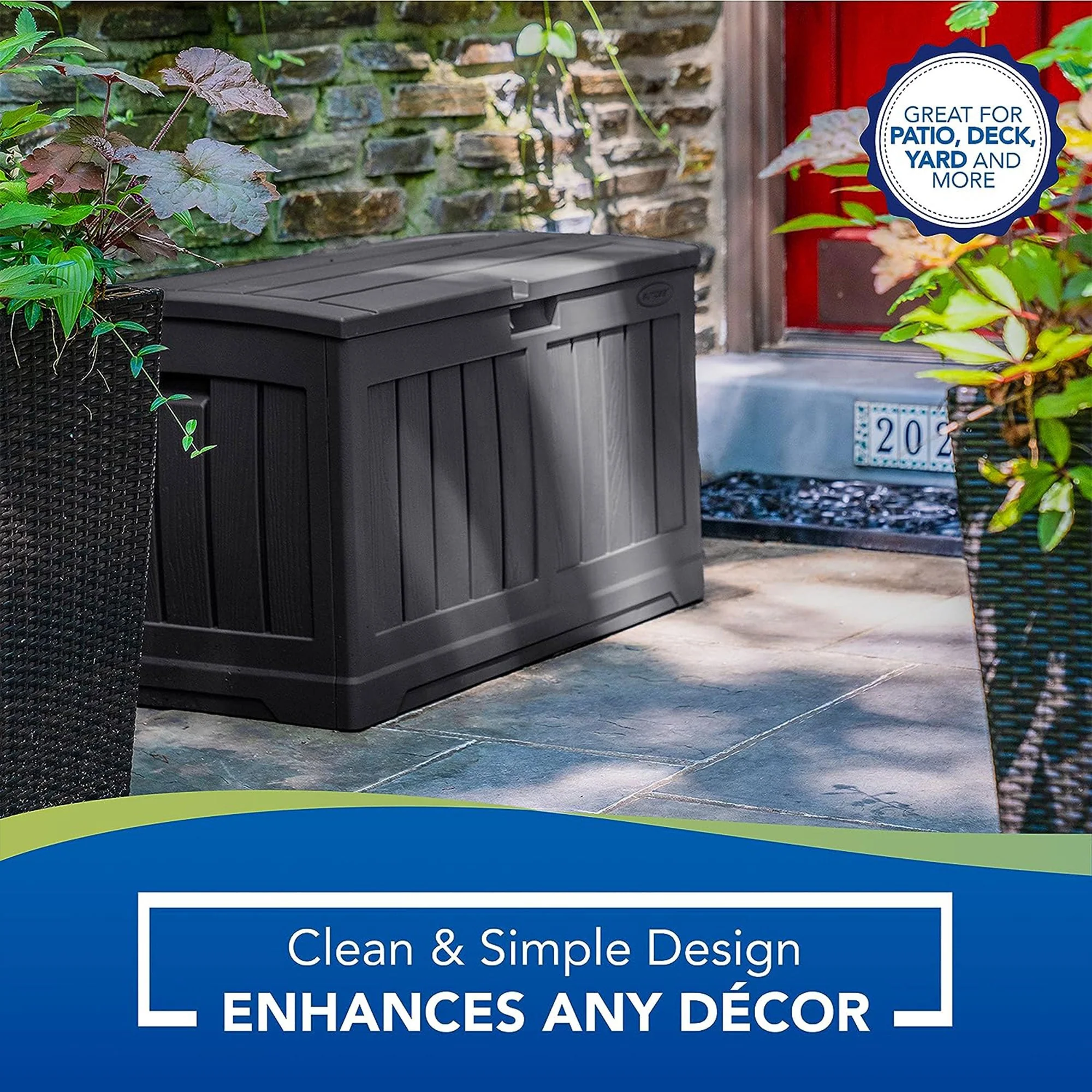 Suncast 50 Gallon Medium Resin Outdoor Storage Deck Box with Lid, Peppercorn - Image 4