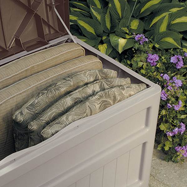 Suncast 73 Gallon Outdoor Patio Resin Deck Storage Box w/ Wheels, Taupe (2 Pack) - Image 3