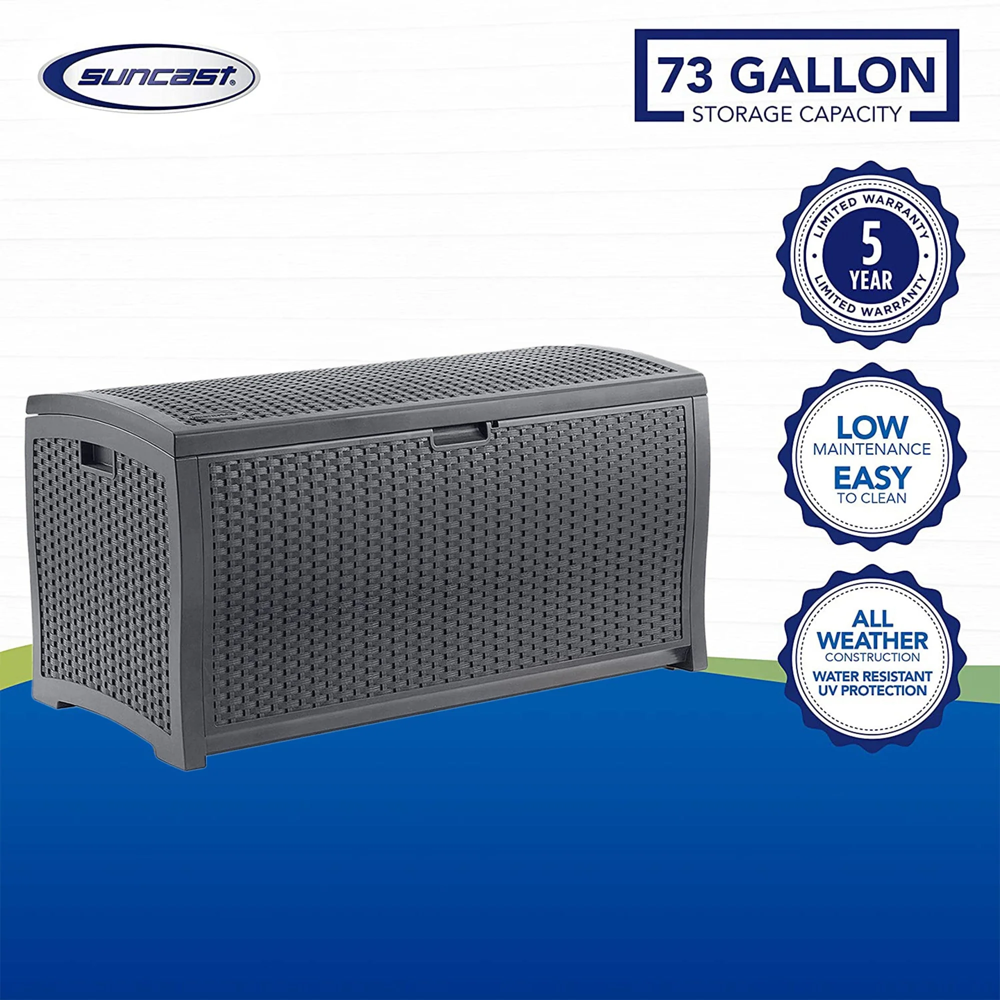 Suncast 73 Gallon Wicker Outdoor Patio Storage Deck Box, Cyberspace (2 Pack) - Image 6