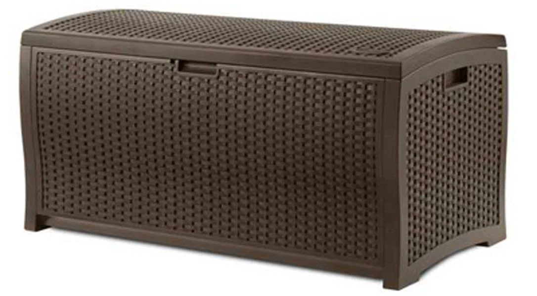 Suncast 73 Gallon Wicker Resin Outdoor Patio Storage Deck Box, Mocha (2 Pack) - Image 2