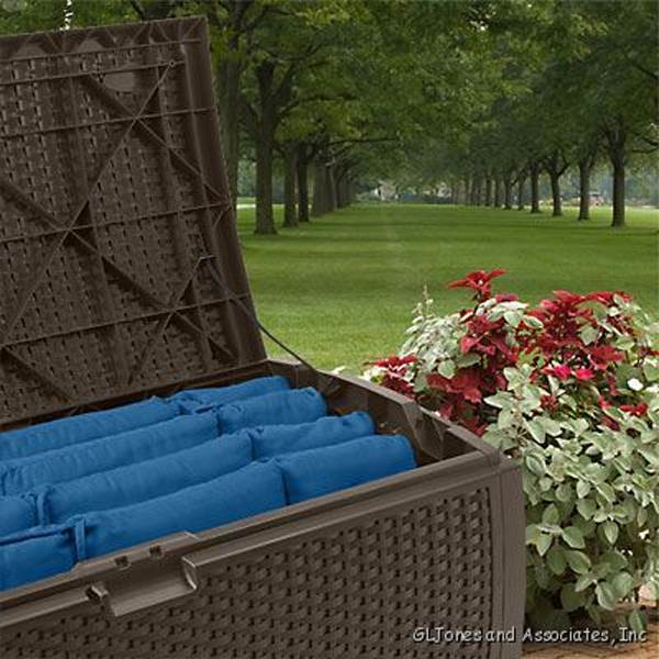 Suncast 73 Gallon Wicker Resin Outdoor Patio Storage Deck Box, Mocha (2 Pack) - Image 4