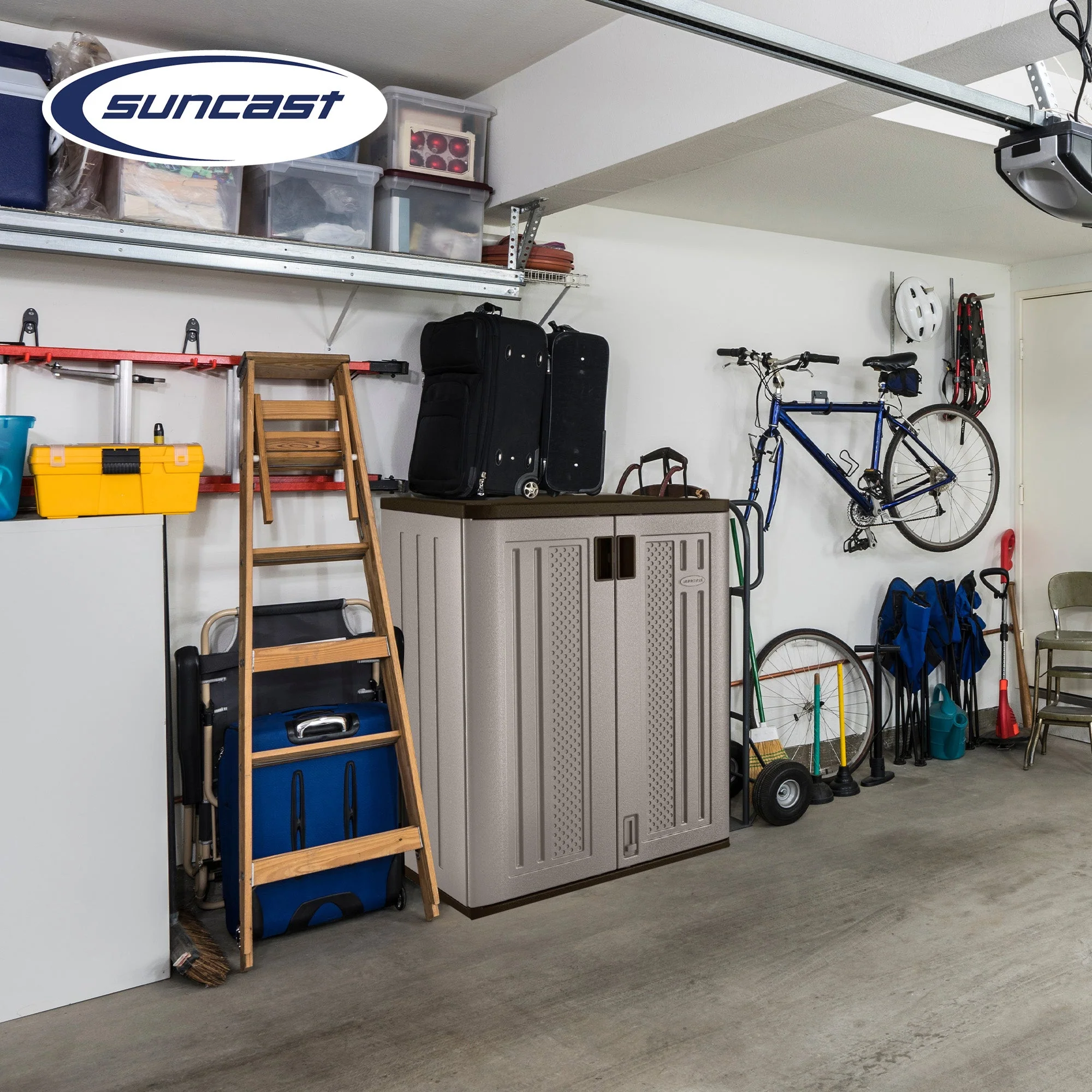 Suncast BMC3600 9 Cu Ft Heavy Duty Resin Garage Base Storage Cabinet, Platinum - Image 5