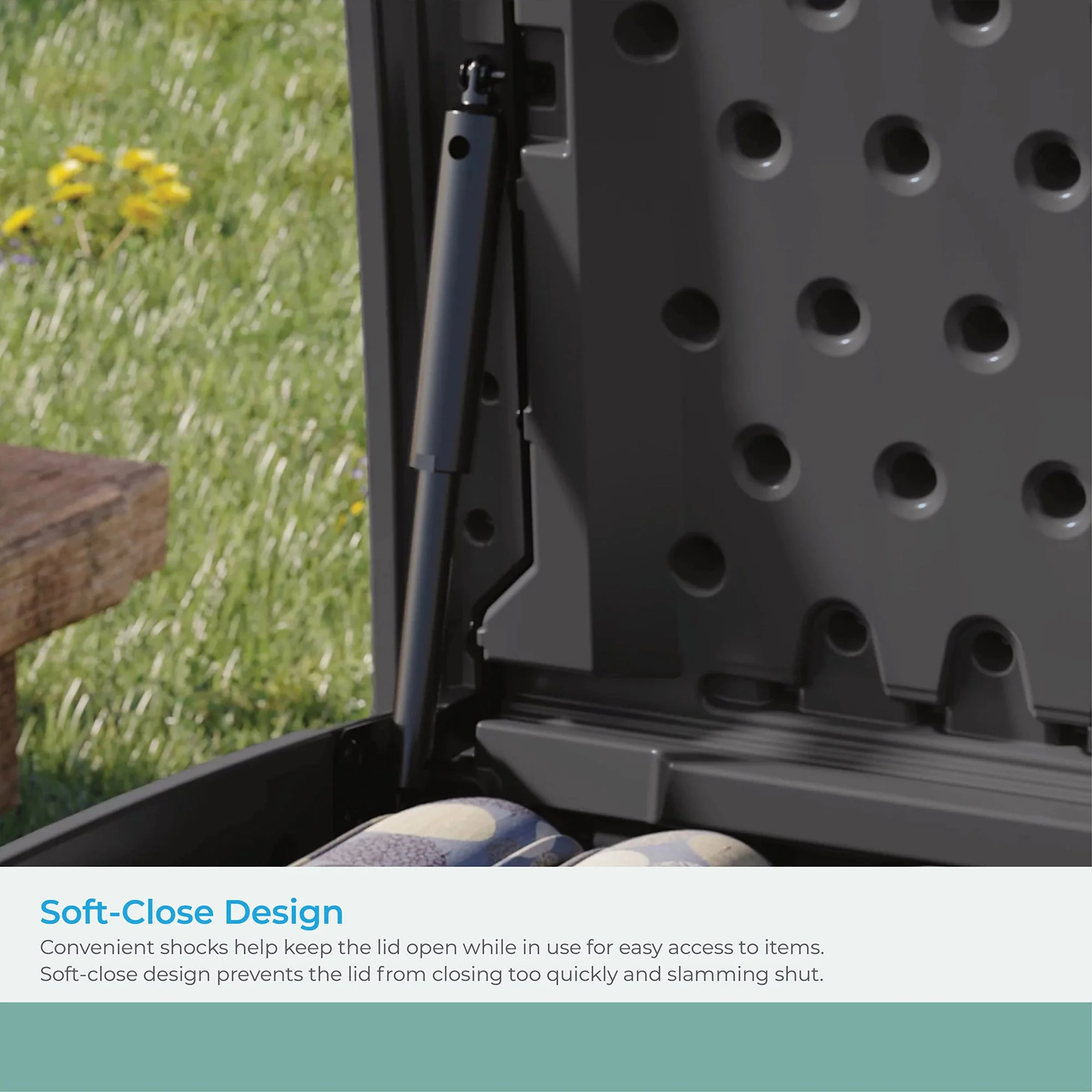 Suncast Decorative Lockable Large 200 Gallon Plastic Deck Storage Box, Gray - Image 6