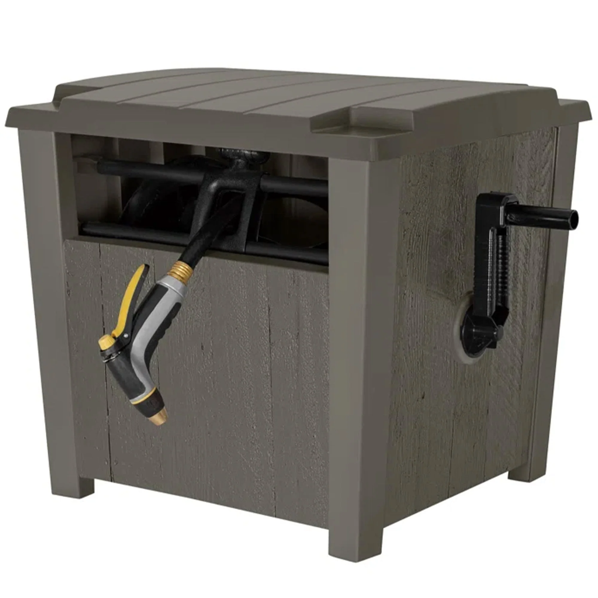 Suncast Farmington Hideaway Garden Hose Storage Pot Container, Stoney (2 Pack) - Image 4