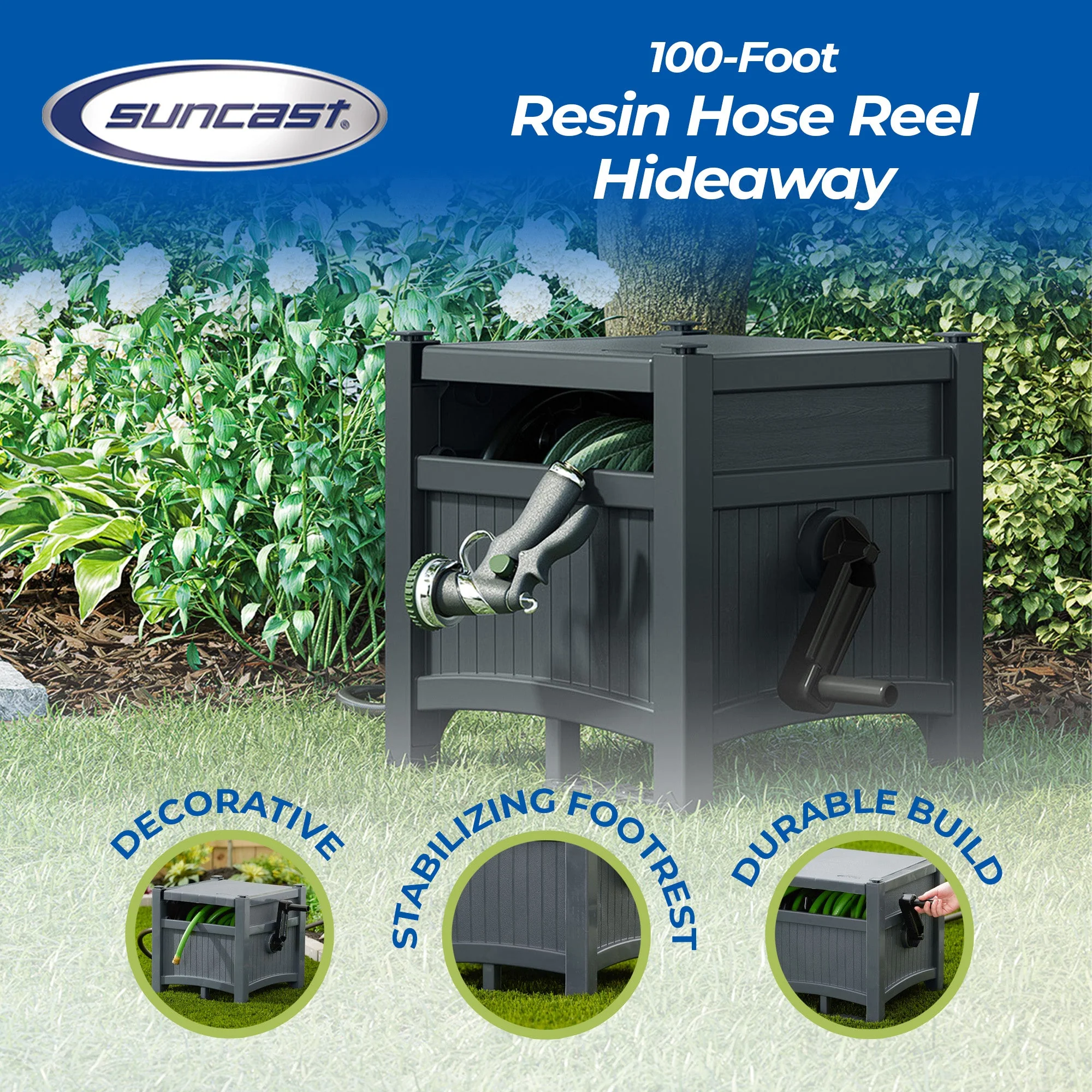 Suncast Hideaway 100' Resin Garden Hose Reel for 5/8" Hoses, Cyberspace - Image 3