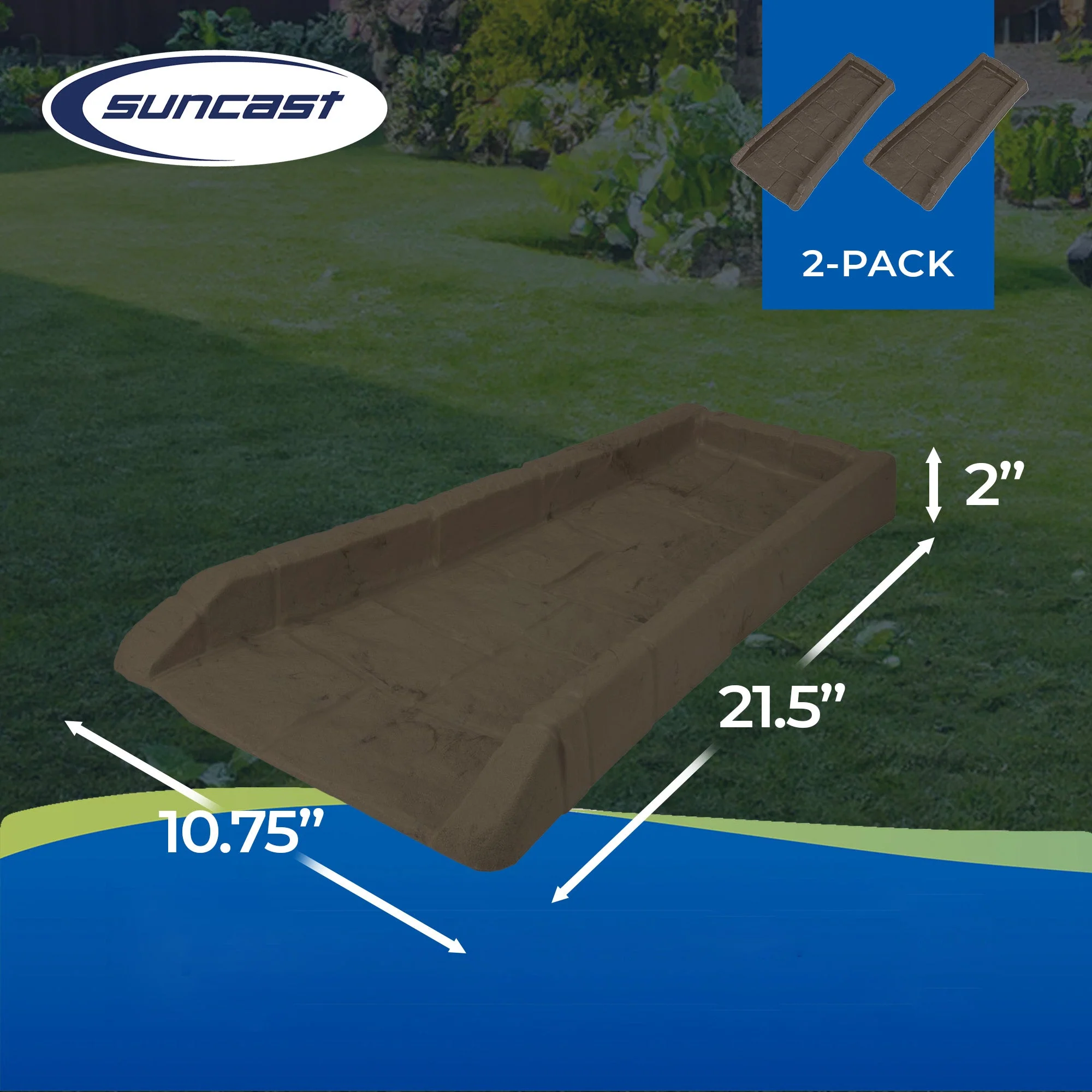Suncast Outdoor Decorative Rain Gutter Downspout Splash Block, Java (2 Pack) - Image 3