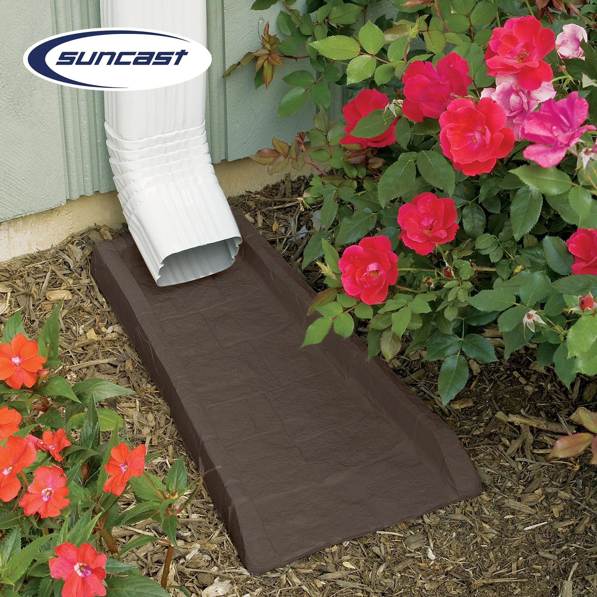 Suncast Outdoor Decorative Rain Gutter Downspout Splash Block, Java (2 Pack) - Image 4