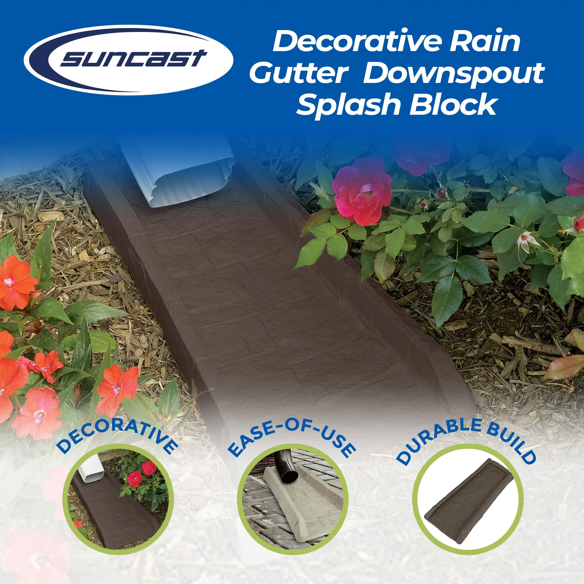 Suncast Outdoor Decorative Rain Gutter Downspout Splash Block, Java (4 Pack) - Image 3