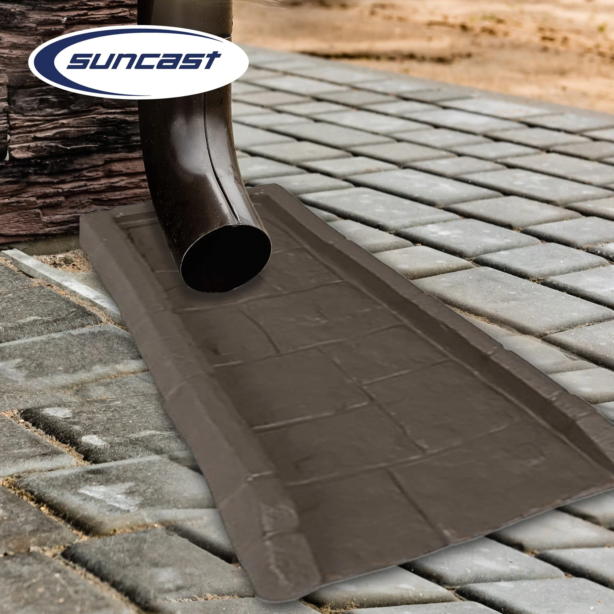 Suncast Outdoor Decorative Rain Gutter Downspout Splash Block, Java (4 Pack) - Image 4