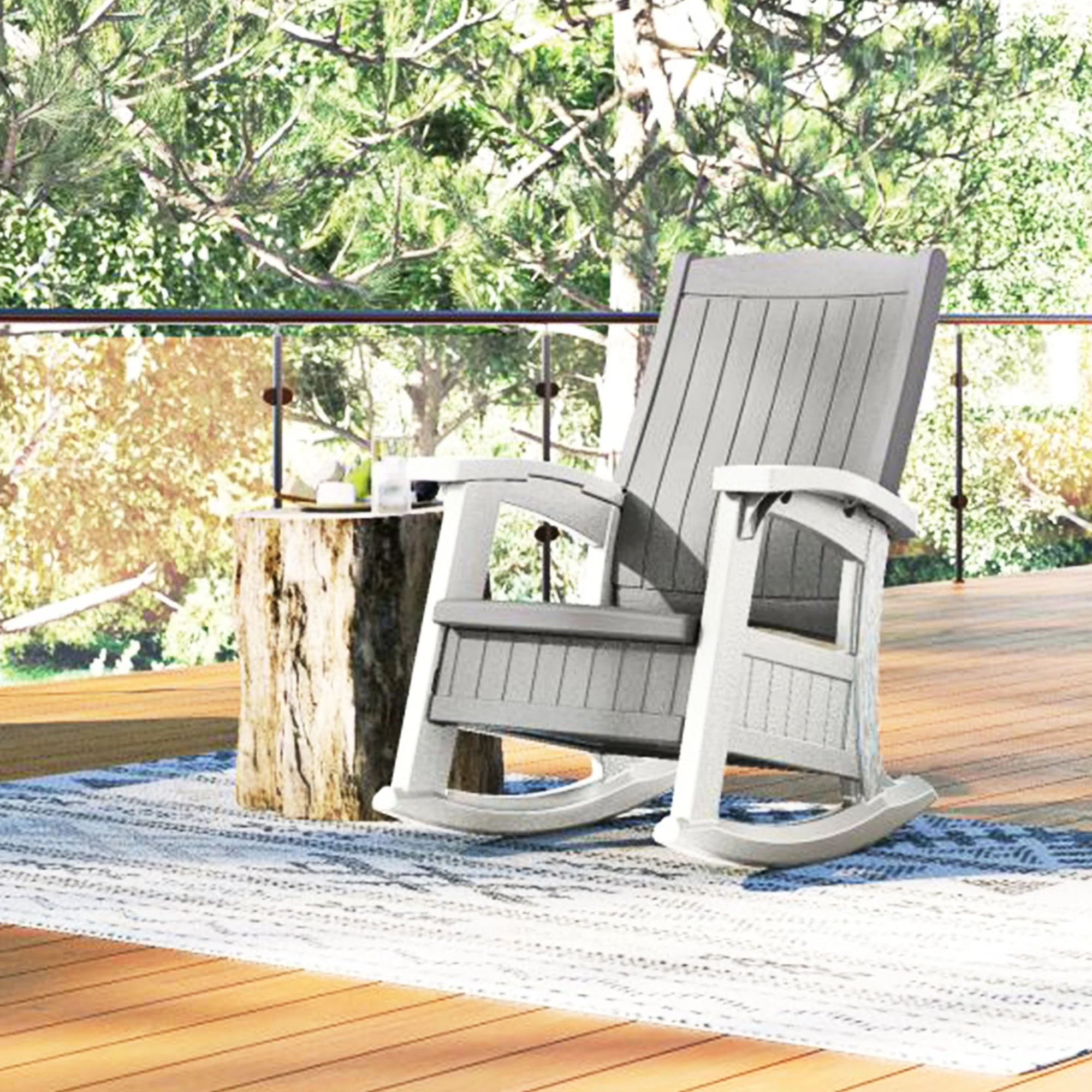 Suncast Outdoor Portable Patio/Porch Rocking Chair w/ In Seat Storage, Dove Gray - Image 5