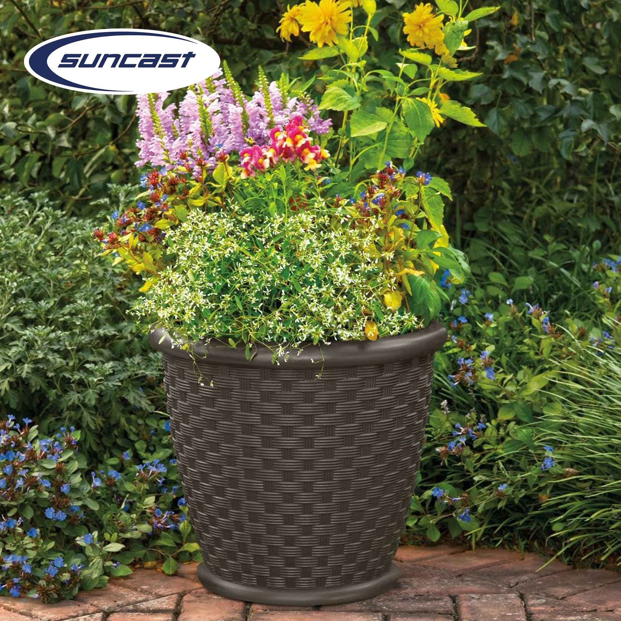 Suncast Sonora 22 Inch Resin Wicker Decorative Garden Planter, Java (2 Pack) - Image 4