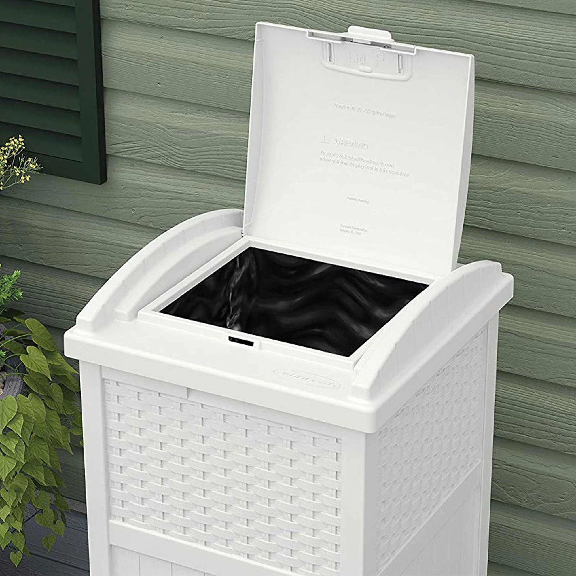 Suncast Trash Can Hideaway Outdoor 33 Gallon Garbage Waste Bin, White (3 Pack) - Image 3