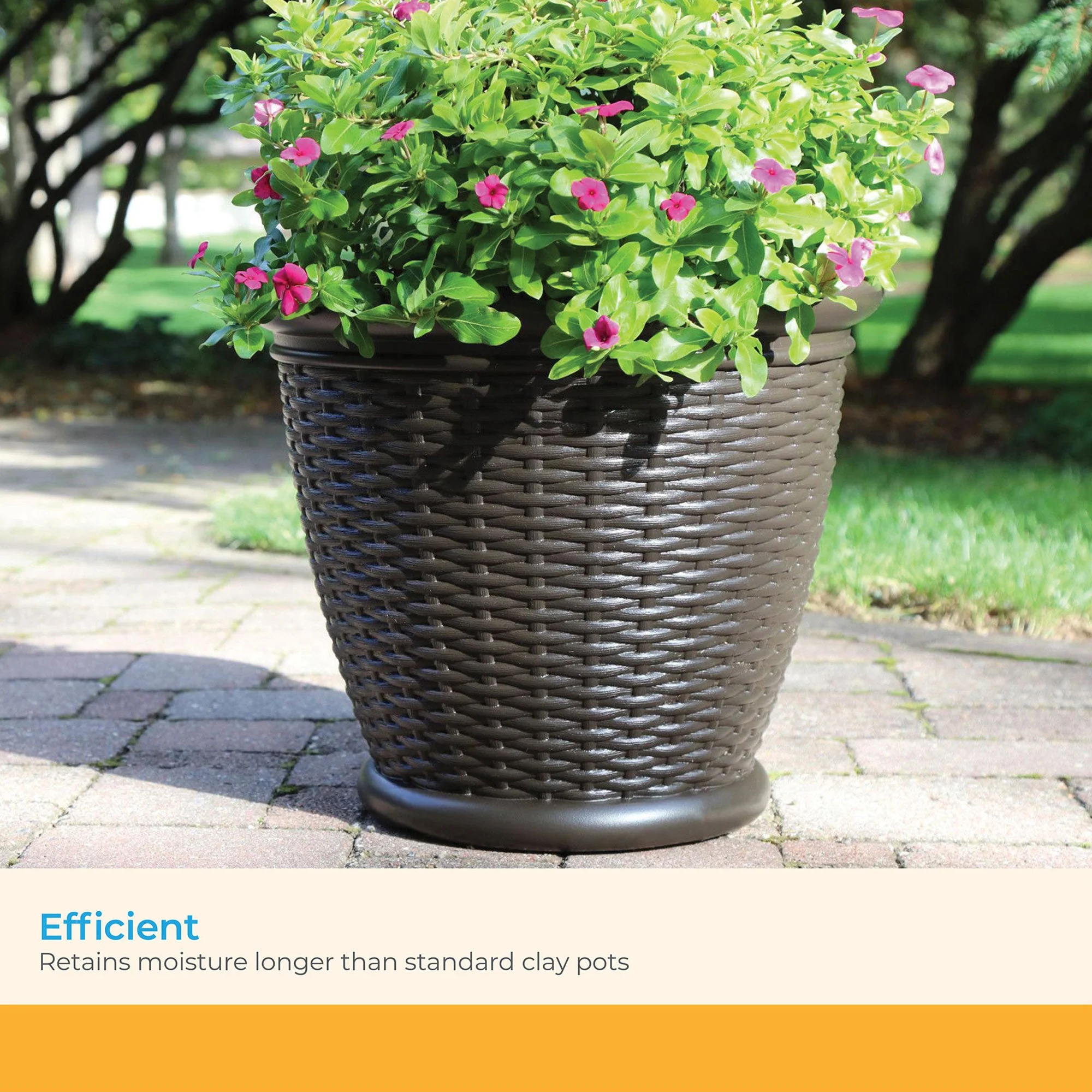 Suncast Willow 18 Inch Diameter Resin Decorative Wicker Patio Planter Pot, Java - Image 5
