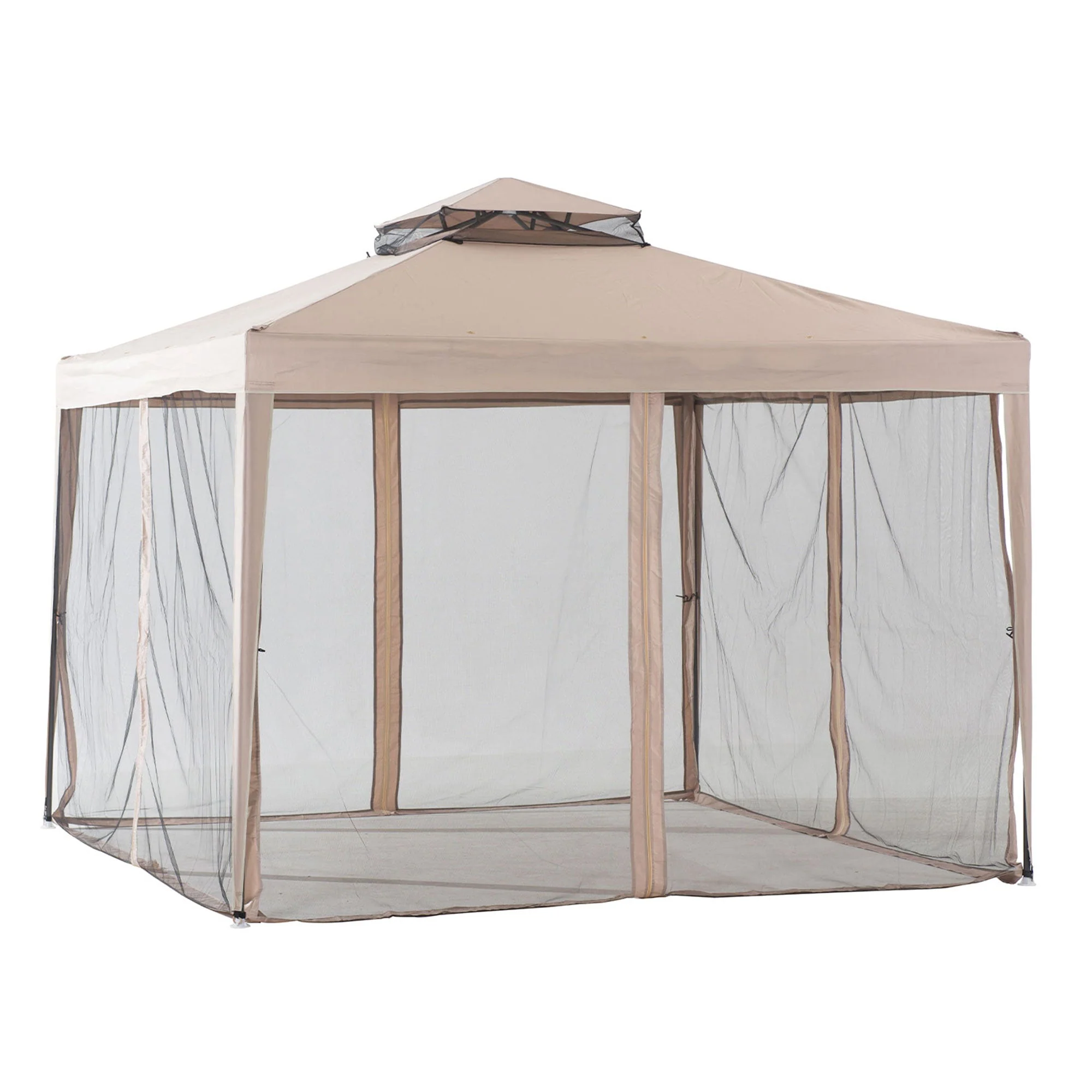 Sunjoy 10 x 10 Foot Hampton Soft Top Steel Gazebo with Mosquito Netting, Brown - Image 2