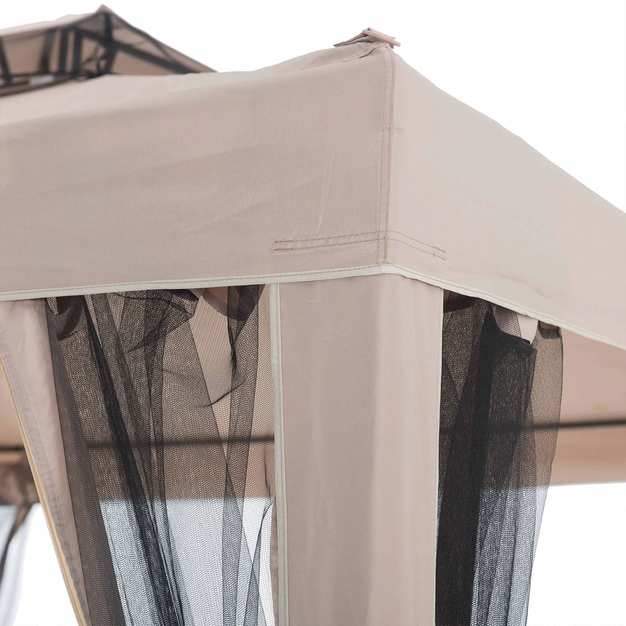Sunjoy 10 x 10 Foot Hampton Soft Top Steel Gazebo with Mosquito Netting, Brown - Image 7