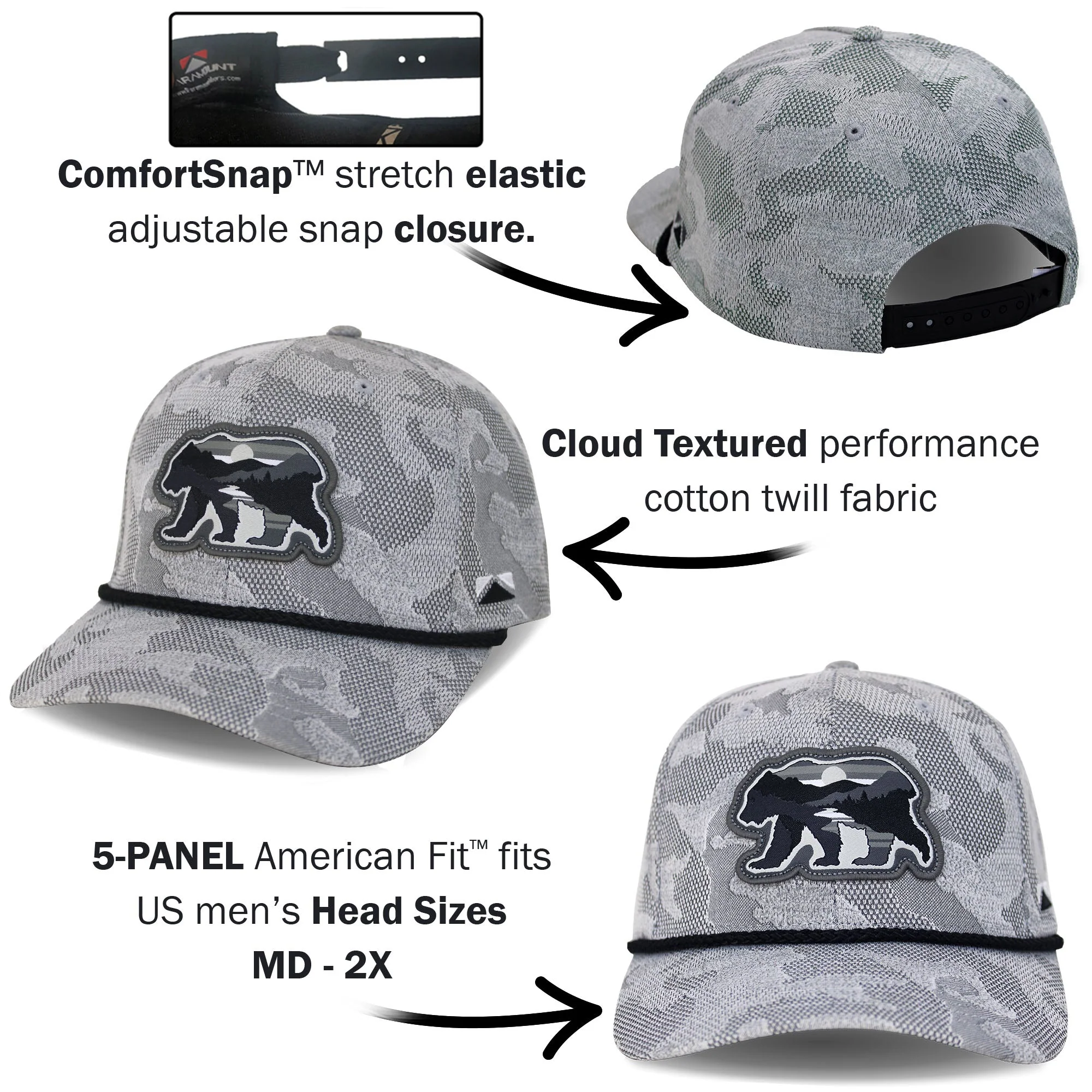 Sunset Bear Cloud Texture 5-Panel Rope Cap - Image 10