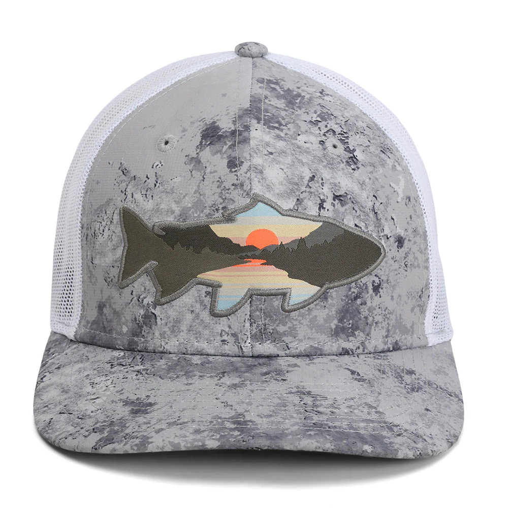 Sunset Trout Fly Fishing Mesh Back Hat Fish Mountain Silhouette - Image 7