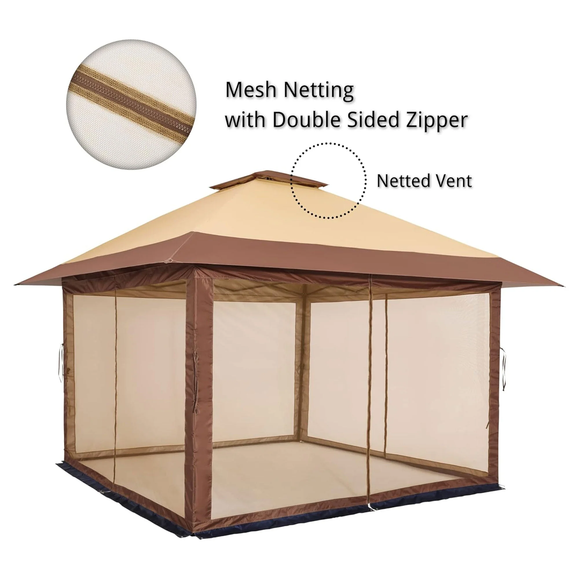 Suntime 12x12 Instant Pop Up Gazebo Solar Light Screen Canopy Tent Cover, Brown - Image 3