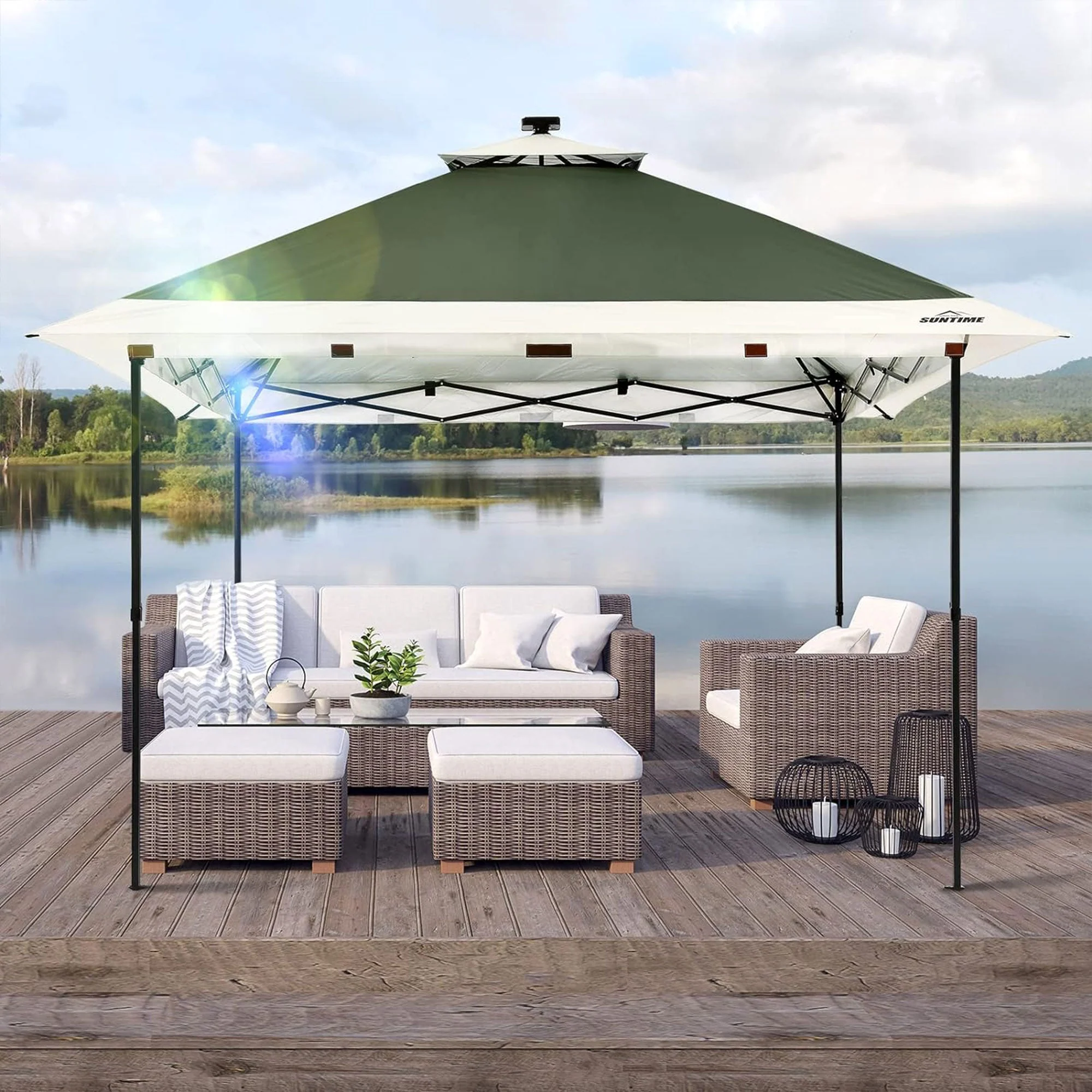 Suntime 12x12 Instant Pop Up Gazebo Solar Light Screen Canopy Tent Cover, Green - Image 6