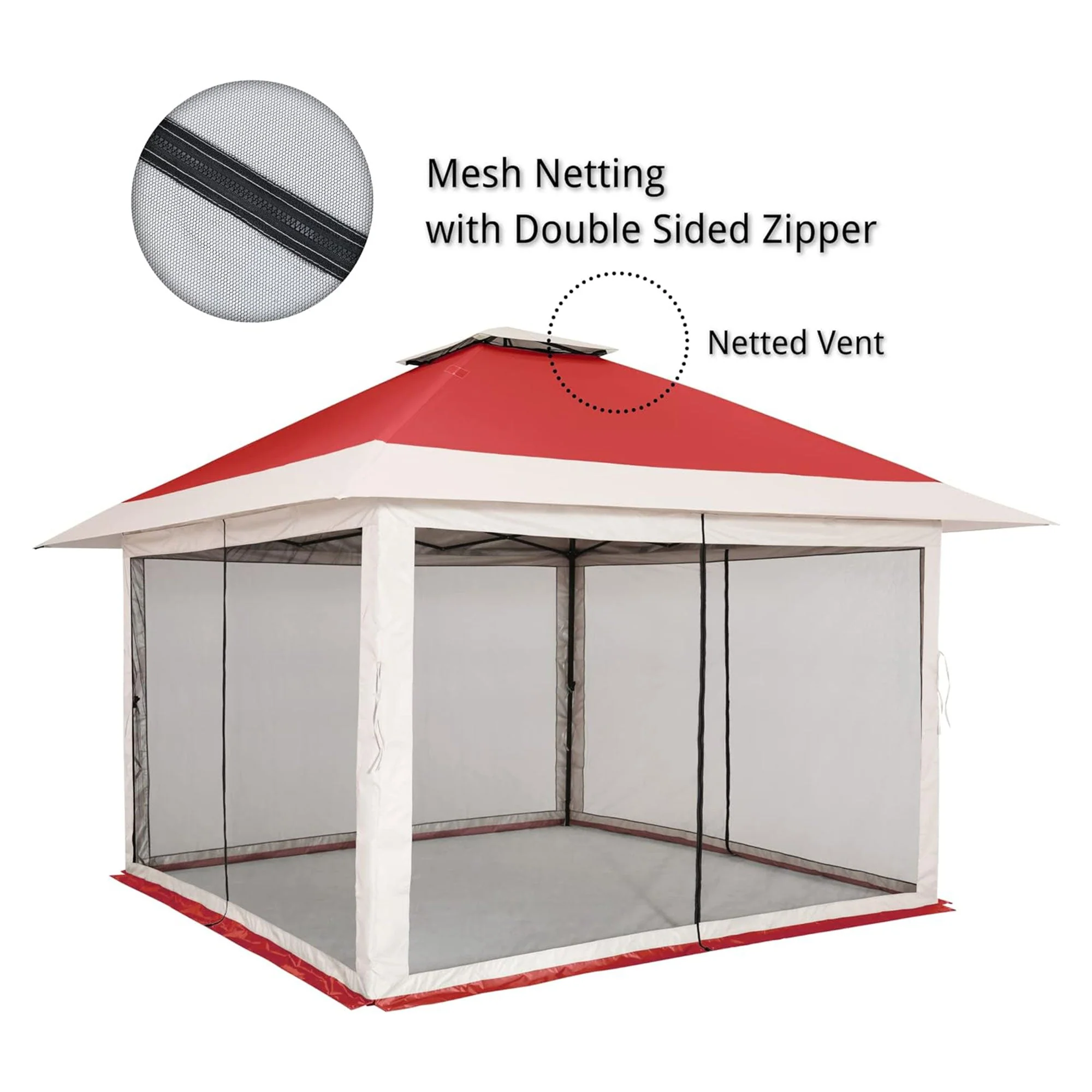 Suntime 12x12 Instant Pop Up Gazebo Solar Light Screen Canopy Tent Shelter, Red - Image 3