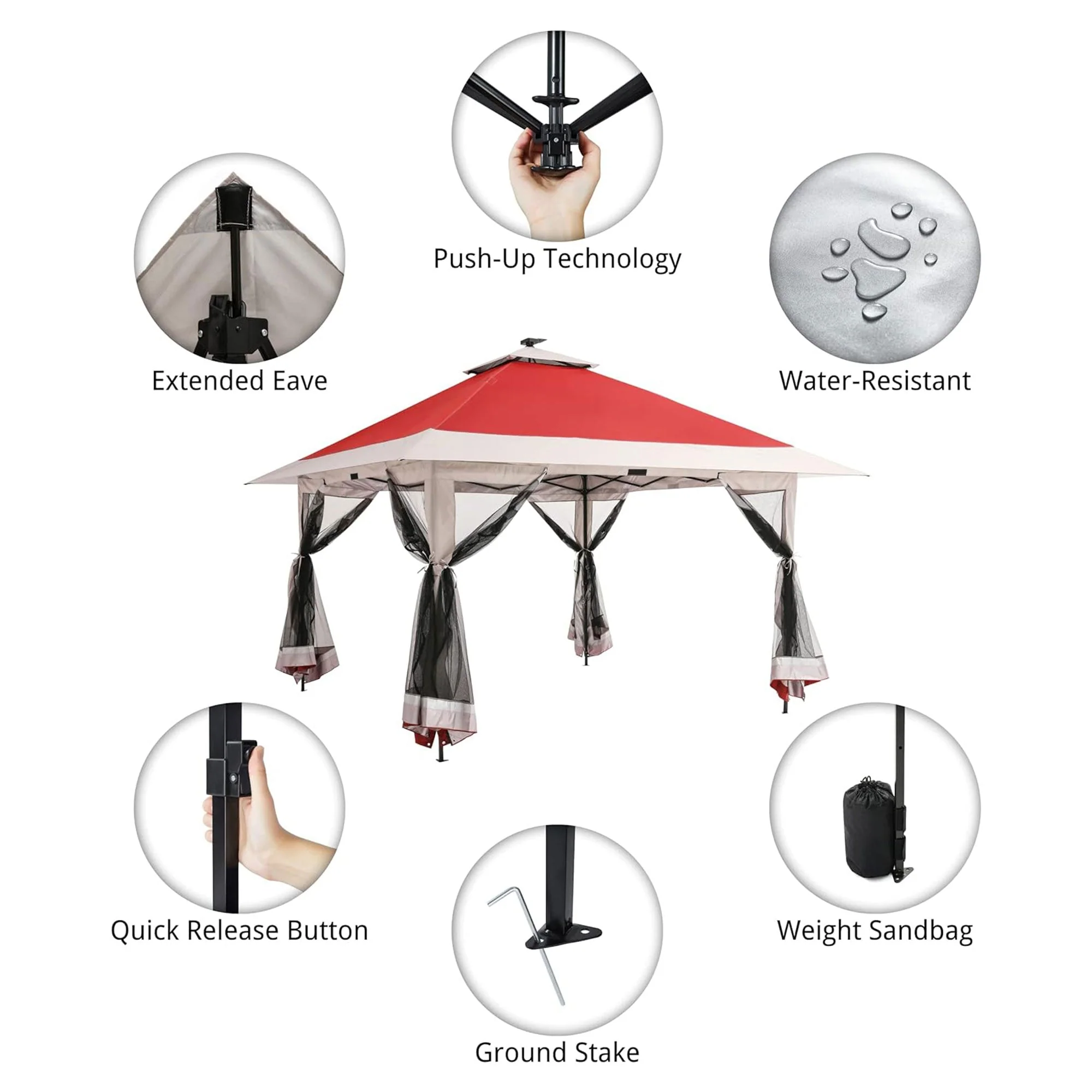 Suntime 12x12 Instant Pop Up Gazebo Solar Light Screen Canopy Tent Shelter, Red - Image 5
