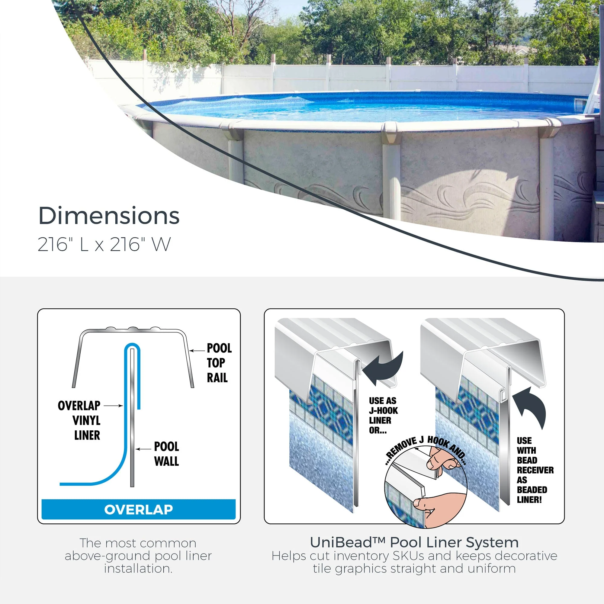 Swimline 18-Ft Round Above Ground Swimming Pool Wall Overlap Liner, Swirl Blue - Image 3