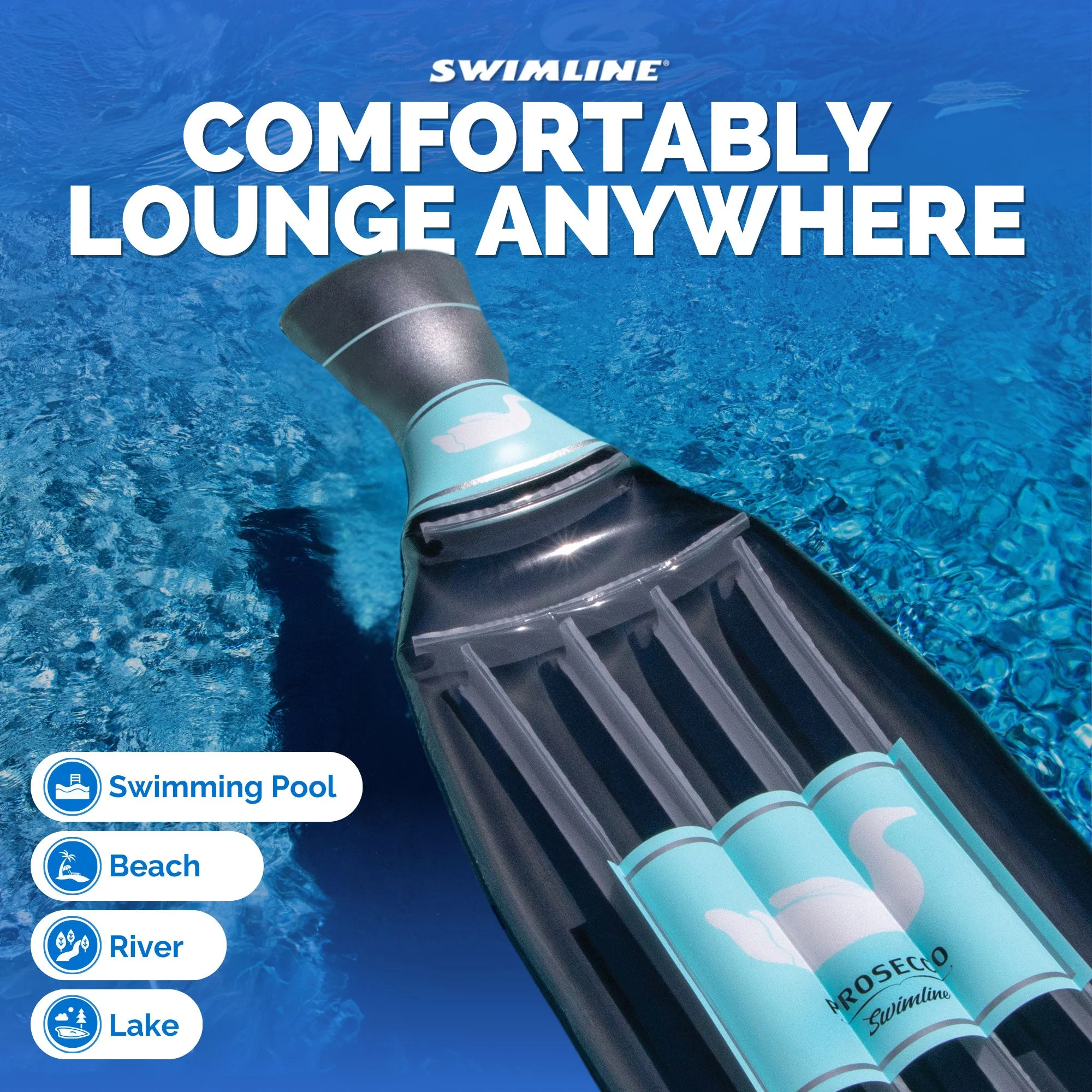 Swimline 90650 Inflatable 86" Prosecco Bottle Pool Float Water Raft Lounger - Image 6