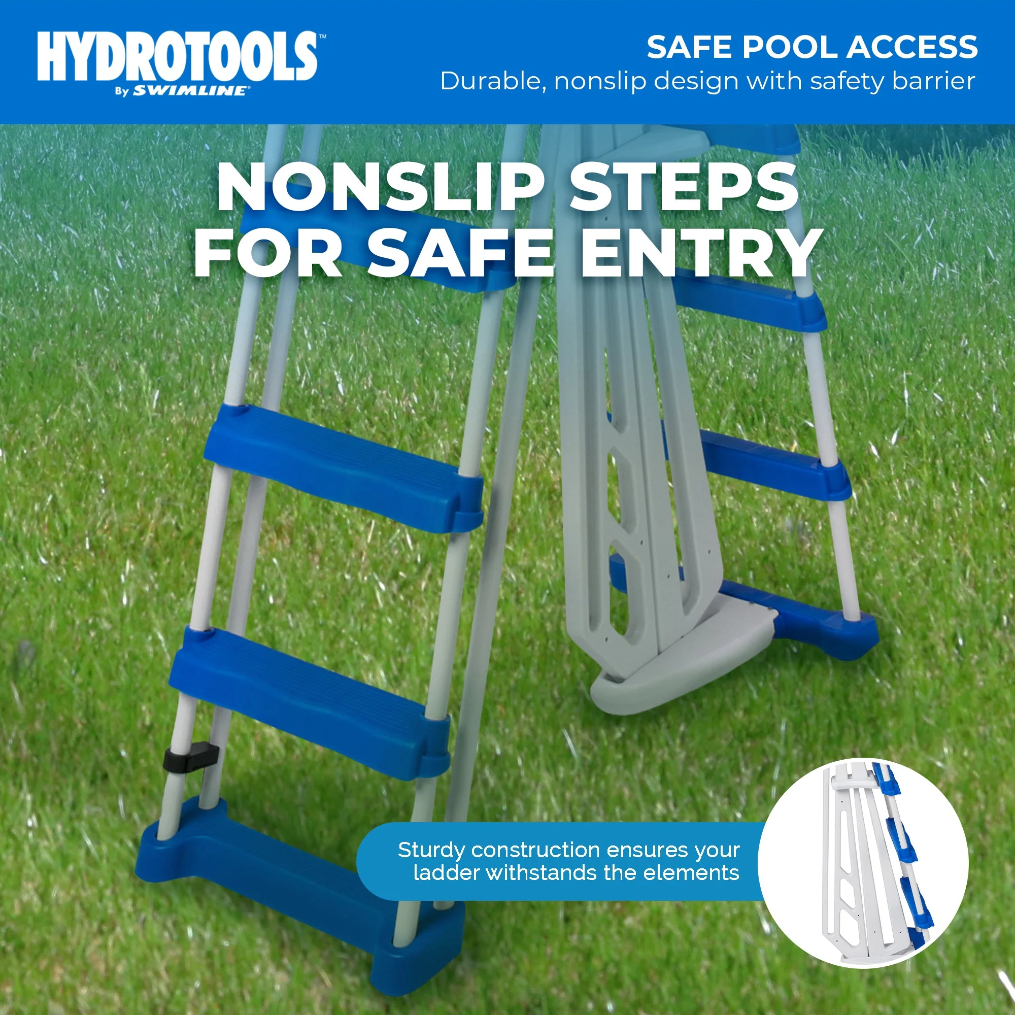 Swimline A-Frame Above Ground Pool Ladder w/ Barrier for 48" to 52" Pool Height - Image 3