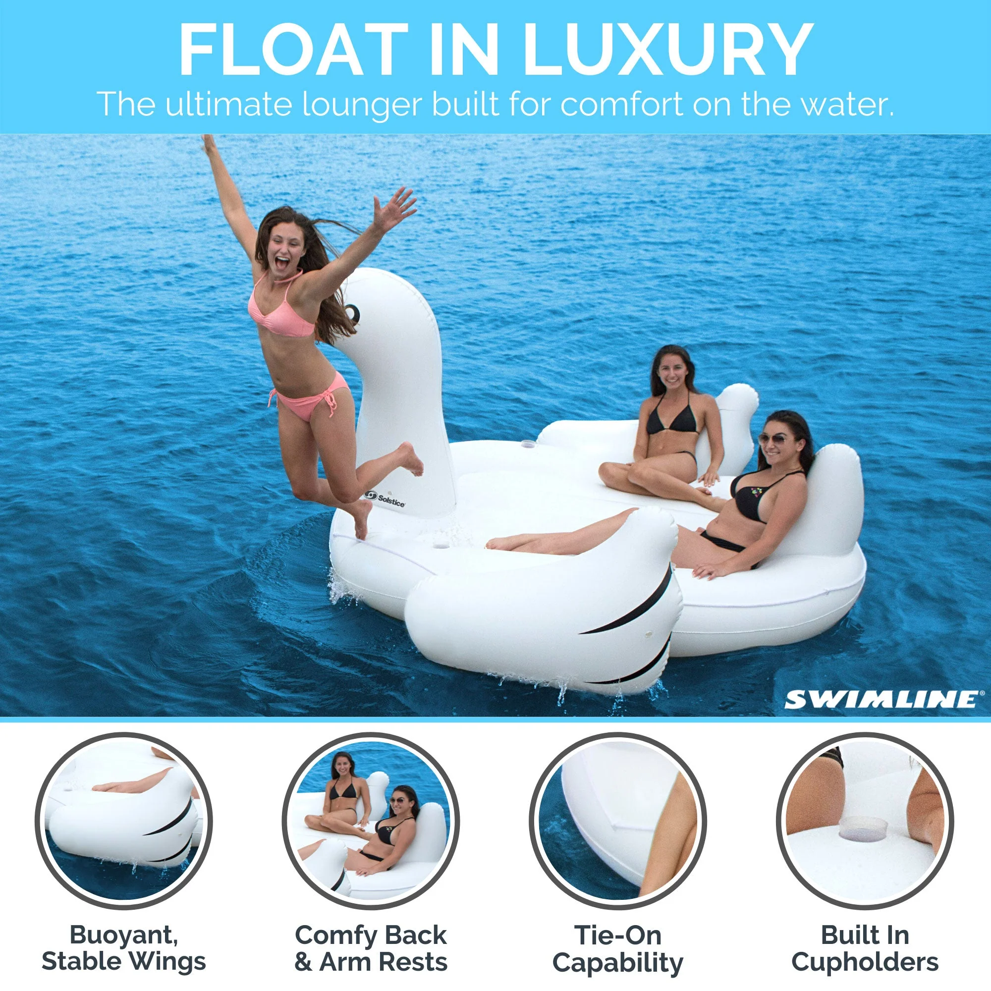 Swimline Giant Swan Inflatable Ride On Swimming Pool Float Raft Island, White - Image 3