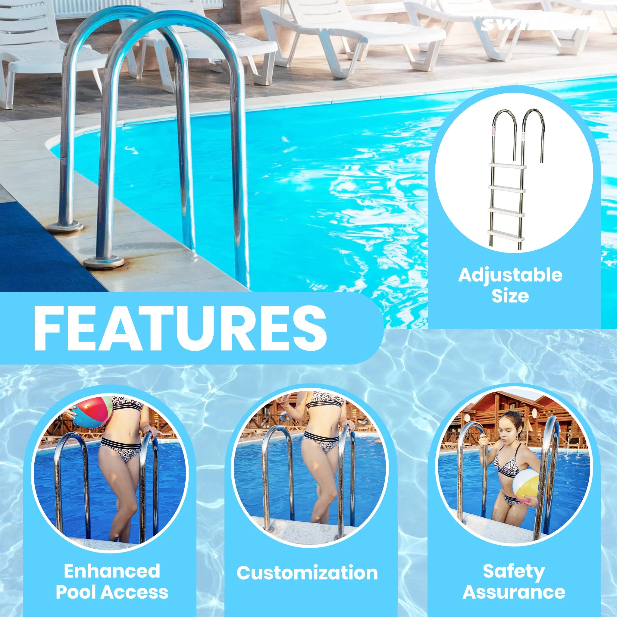 Swimline HydroTools Stainless Steel Pool Deck Ladder with Non Slip Molded Steps - Image 7