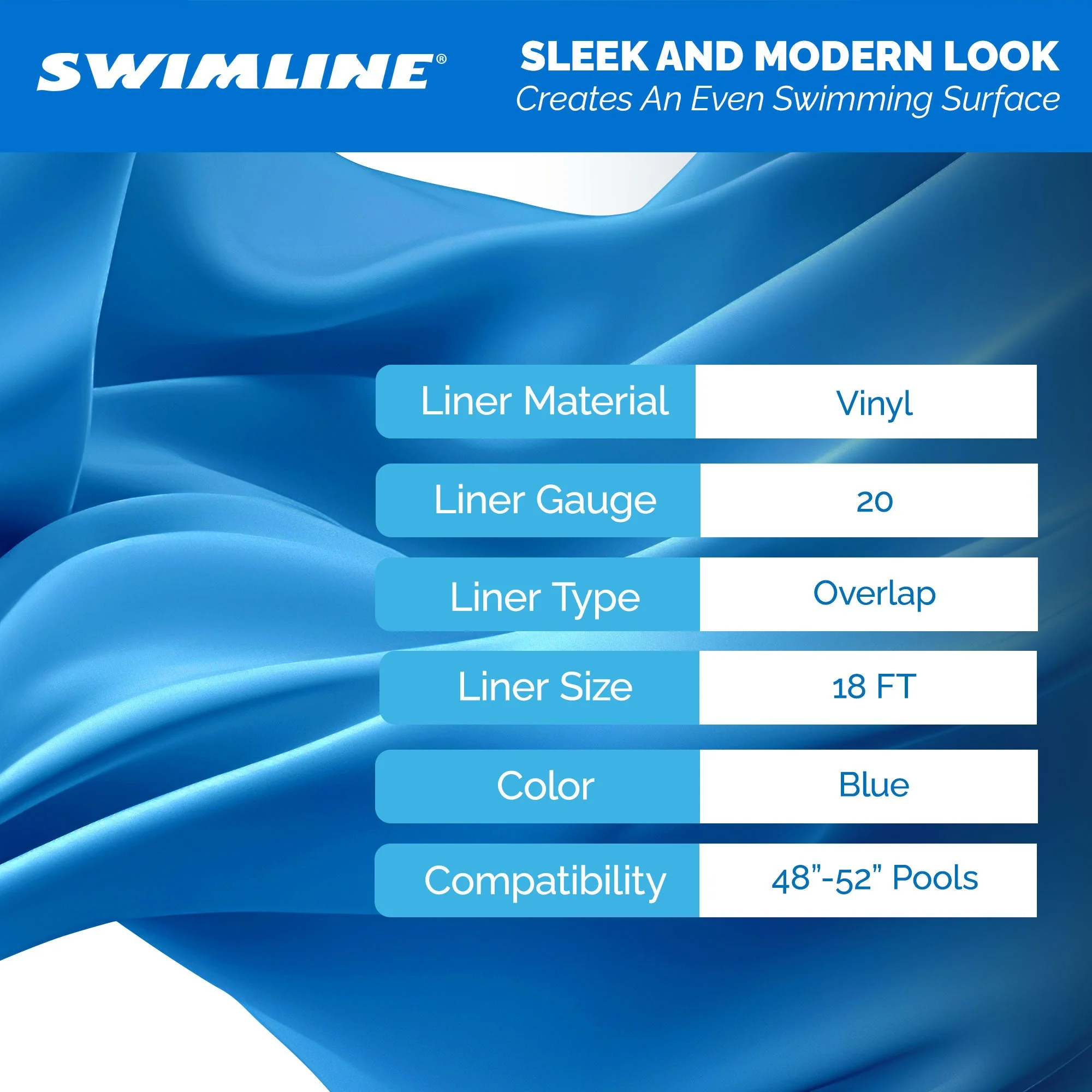 Swimline LI184820 18' Solid Blue Round Above Ground Swimming Pool Overlap Liner - Image 5