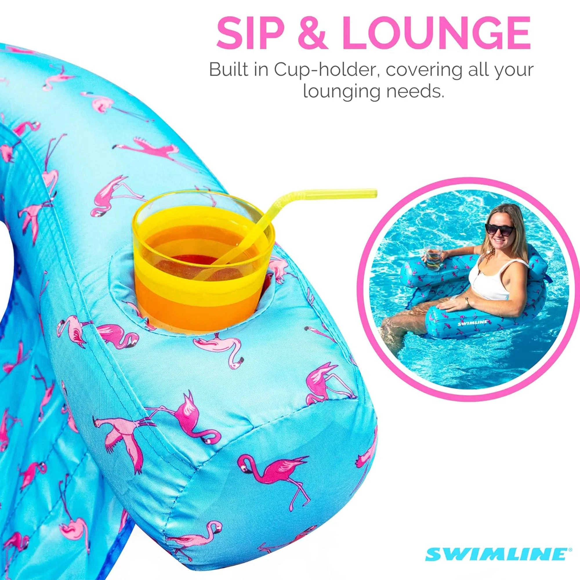 Swimline Original Fabric Covered U Seat Inflatable Pool Lounger with Sling Seat - Image 4