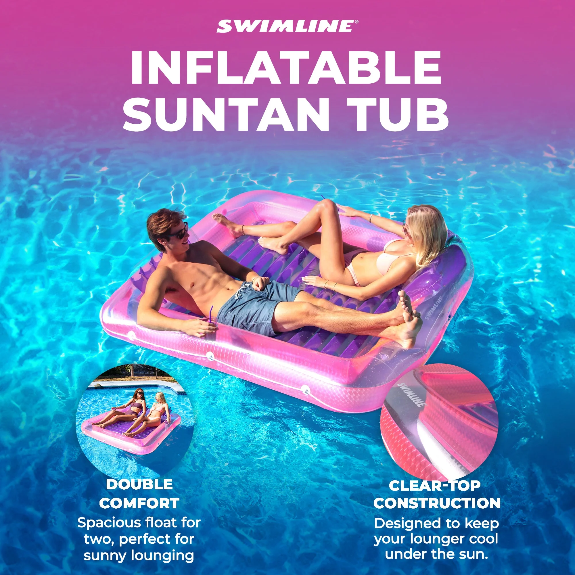 Swimline Original XL Suntan Tub Relaxing Outdoor Water Lounge Float, Pink/Purple - Image 2