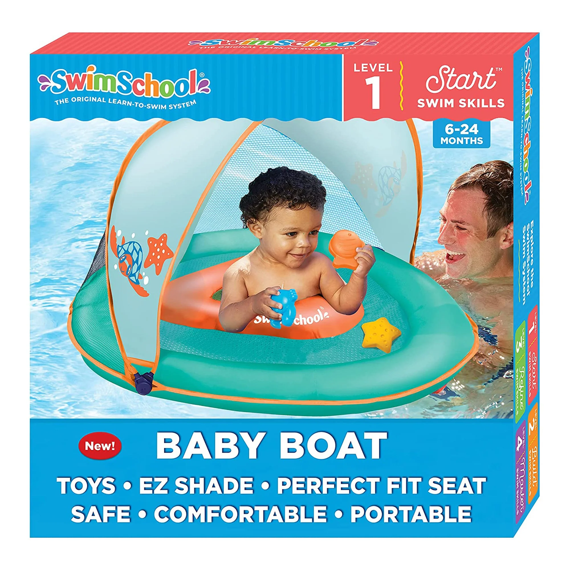SwimSchool Baby Boat Float w/ Safety Seat & Sun Shade Canopy, Orange, 3 Pack - Image 8