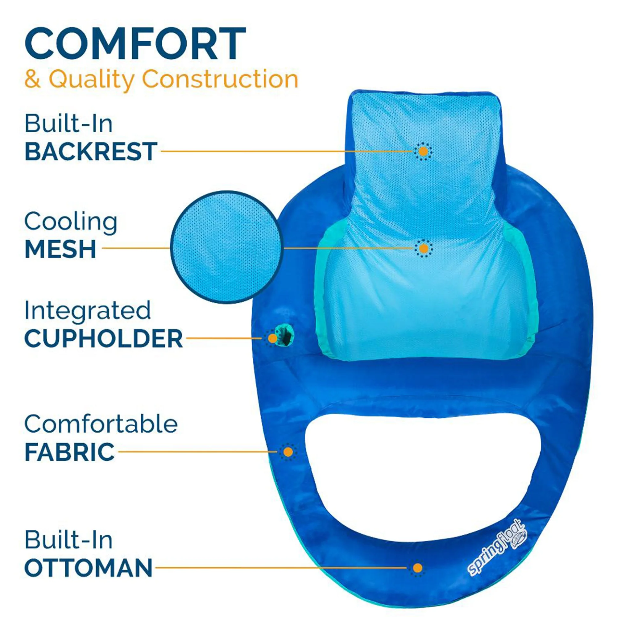 SwimWays Spring Float Recliner XL Inflatable Swimming Pool Float Lounger, Blue - Image 4