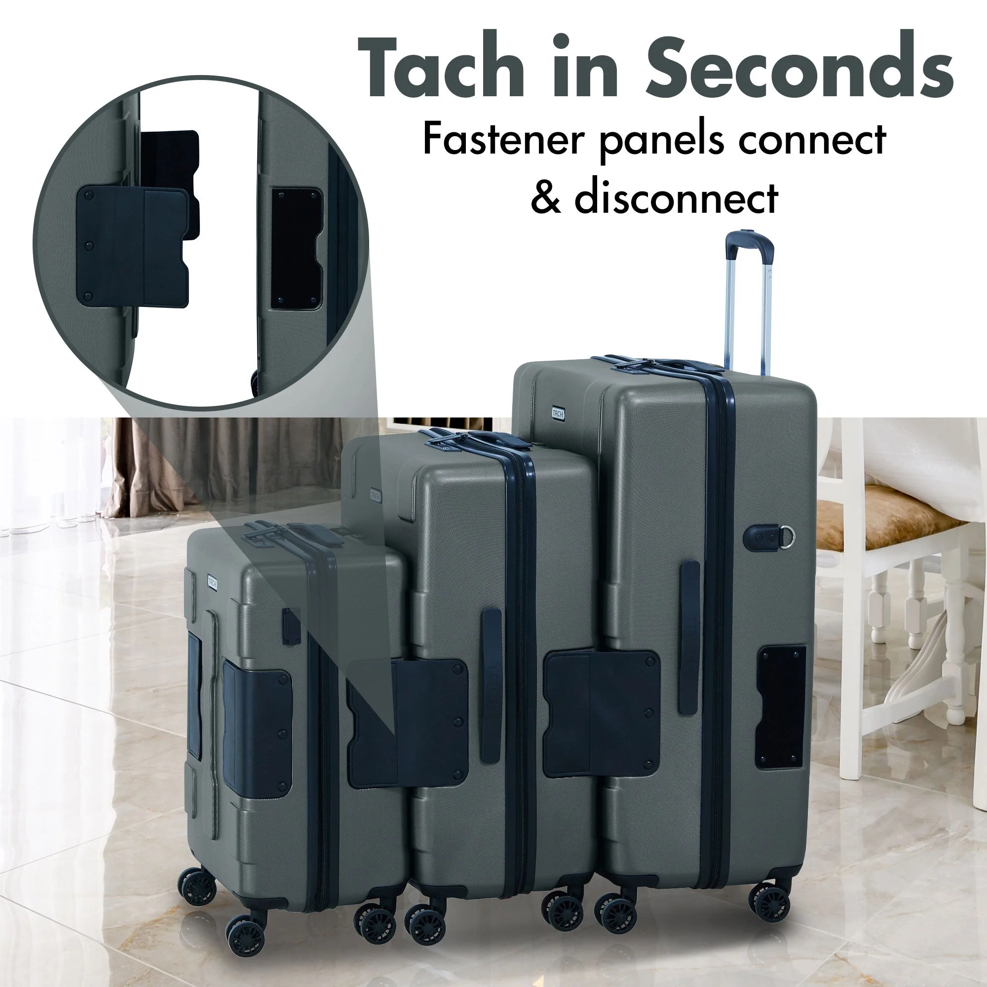 TACH V3.1 Connectable Hardside Luggage Set, 3 Piece Set, Gray - Image 6