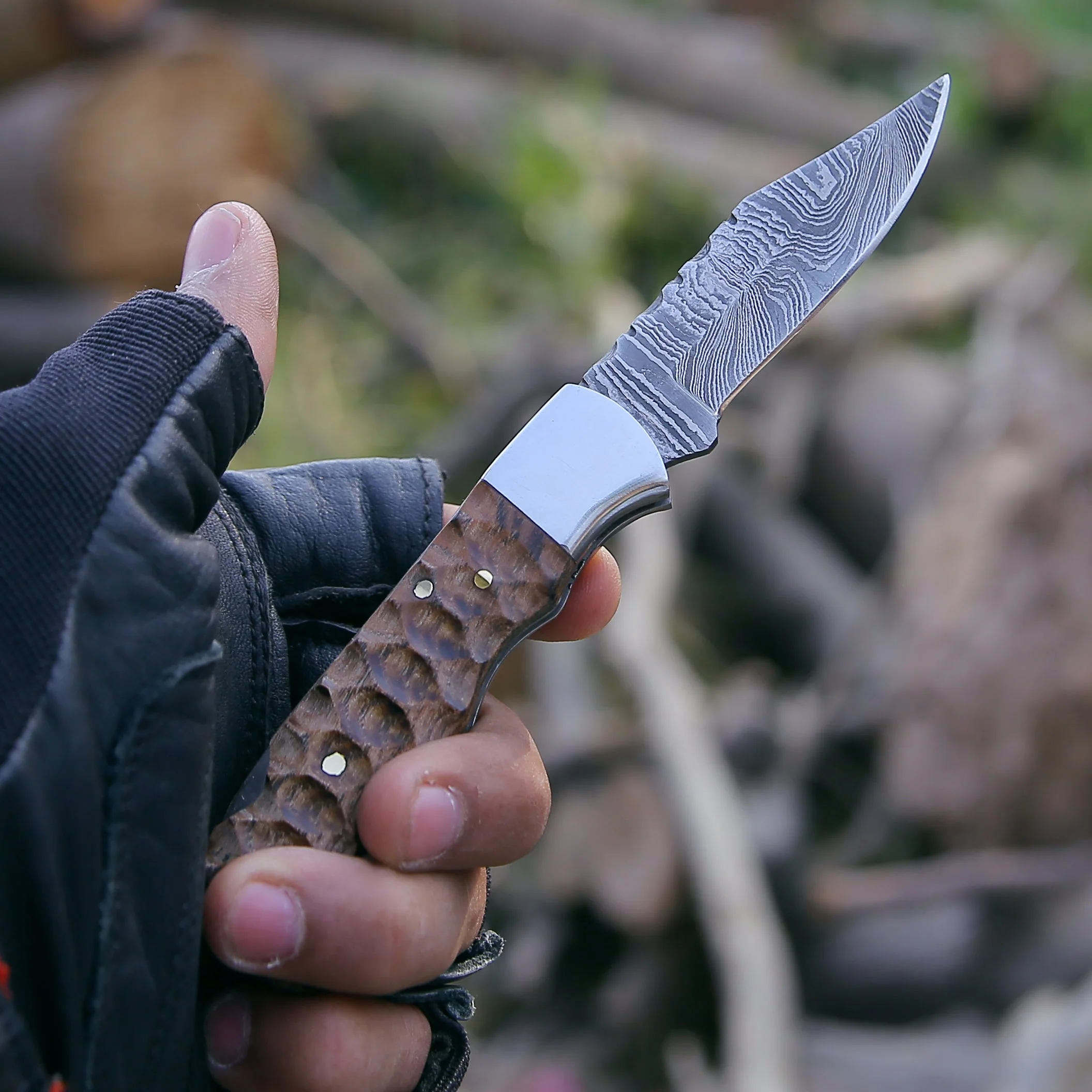 Thunderbolt Pocket Knife with Forged Charred Ash Wood Handle - Image 7