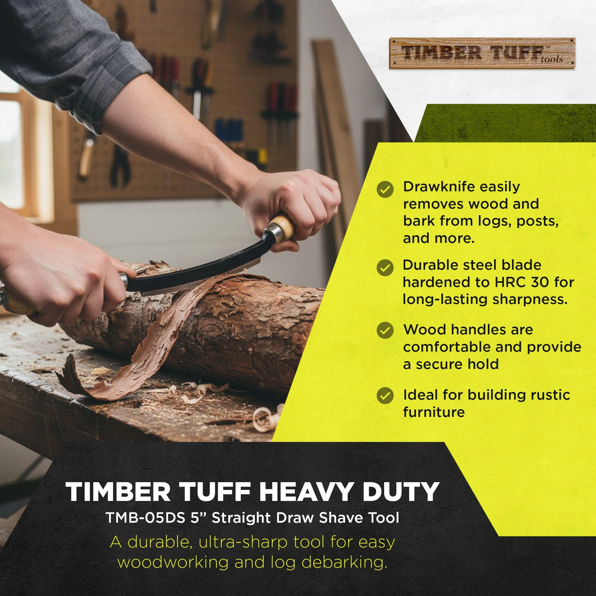 Timber Tuff 5" Straight Wood Blade Draw Shave Knife Woodworking Tool, TMB-05DS - Image 2