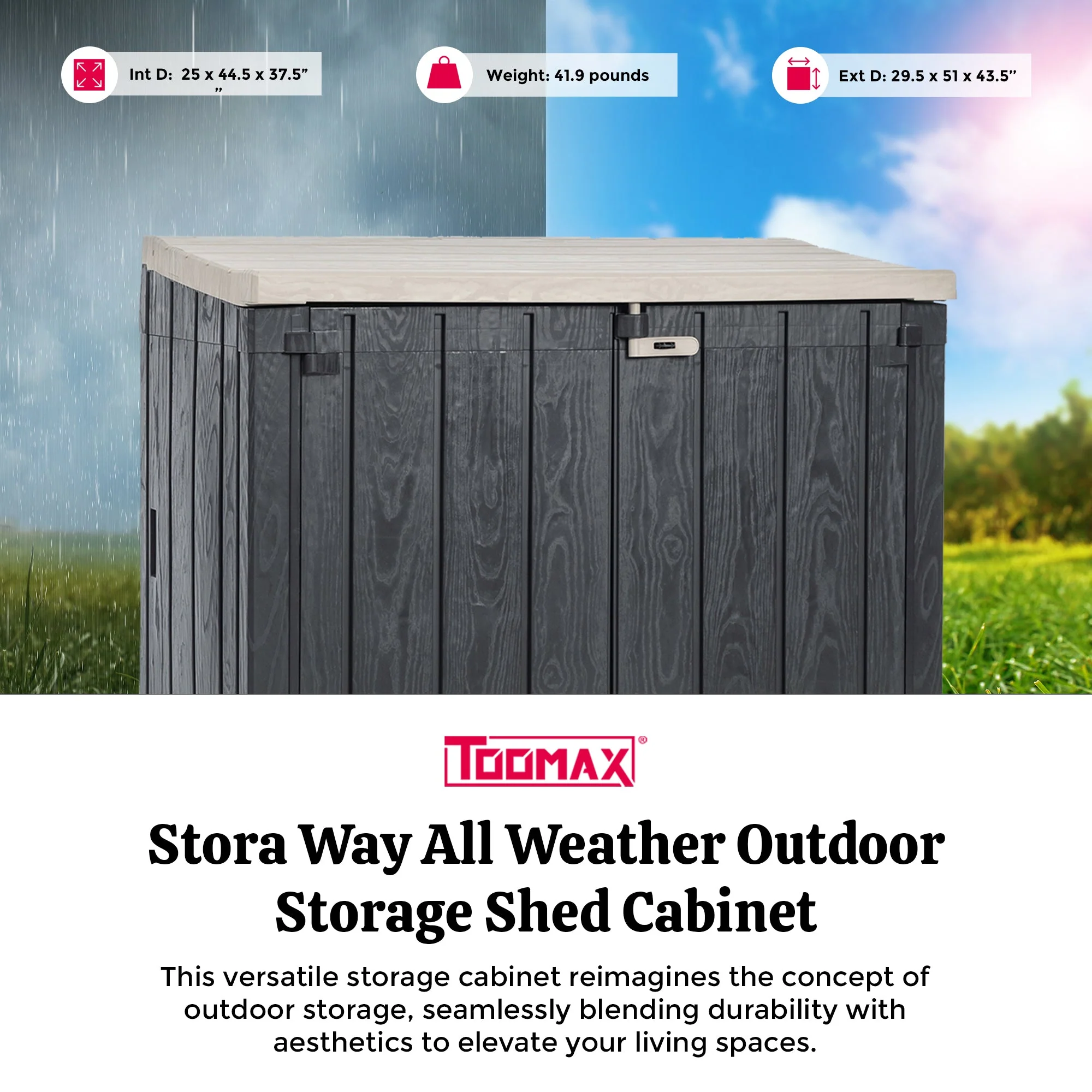 Toomax Stora Way All Weather 4.25' x 2.5' Storage Shed, Anthracite/Taupe Gray - Image 8